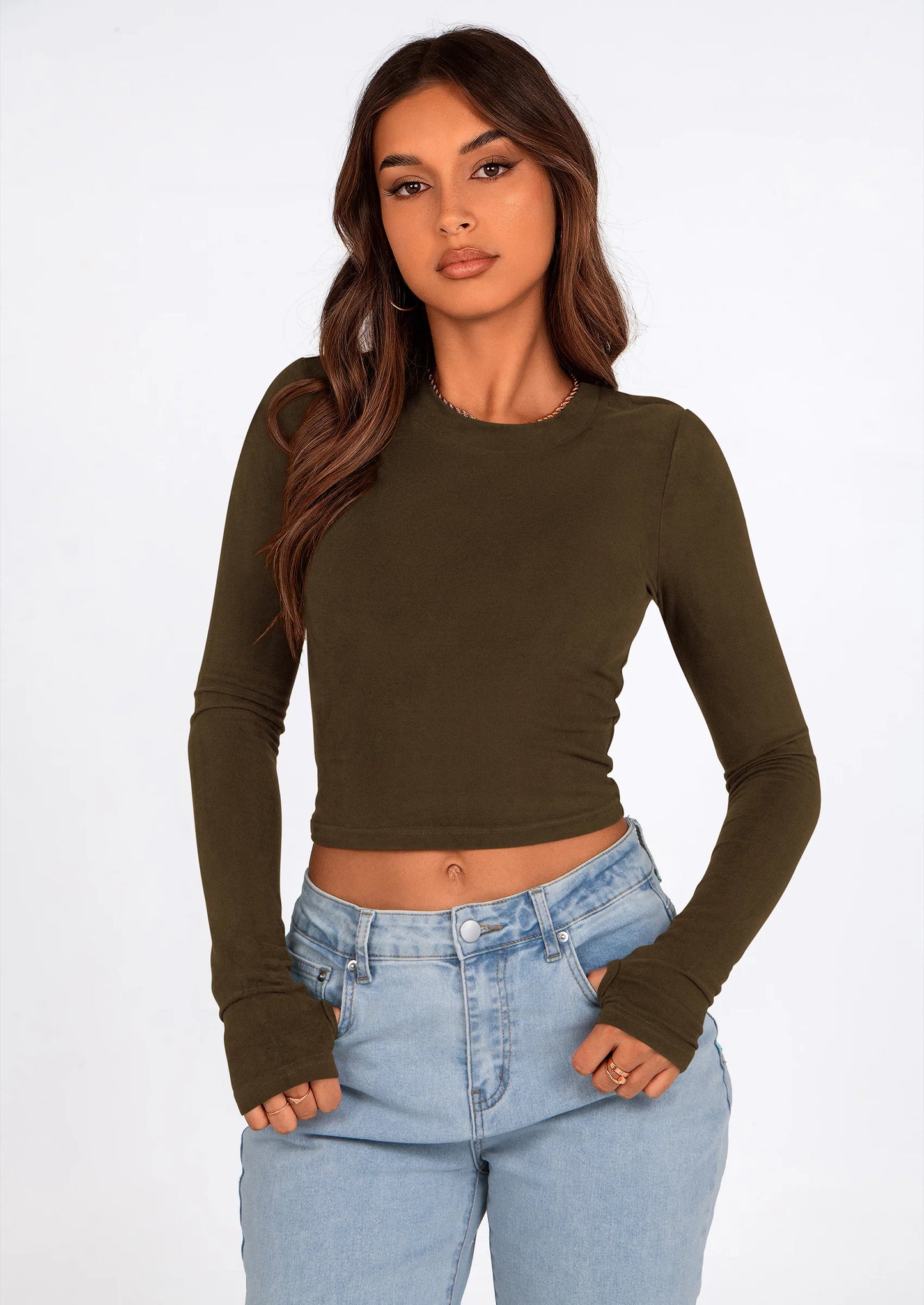 Women's Long Sleeve Crop Tops Y2K Spring Fall Fashion Clothes Basic Slim Fit Tee Shirts Blouse