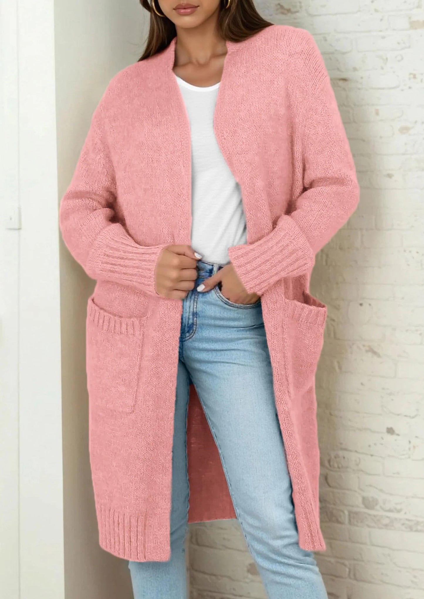 Fall Long Sleeve Cardigan Sweaters for Women Trendy Winter Open Front Loose Knitted Cardigans with Pockets