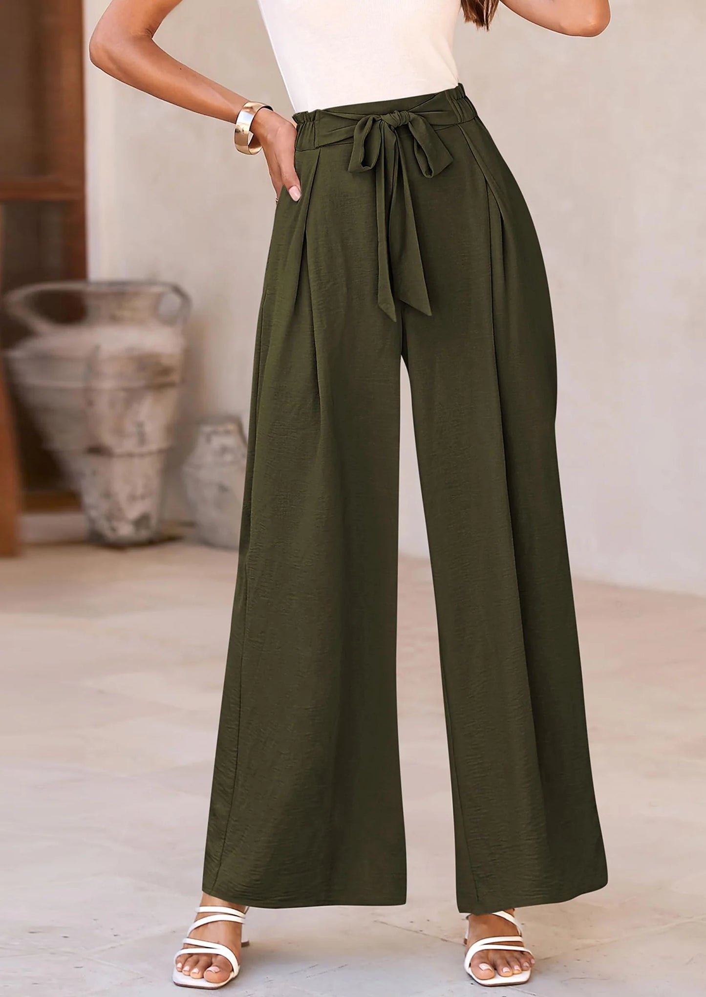 Women's Wide Leg Work Pants Business Casual High Waisted Loose Palazzo Trouser Summer Clothes