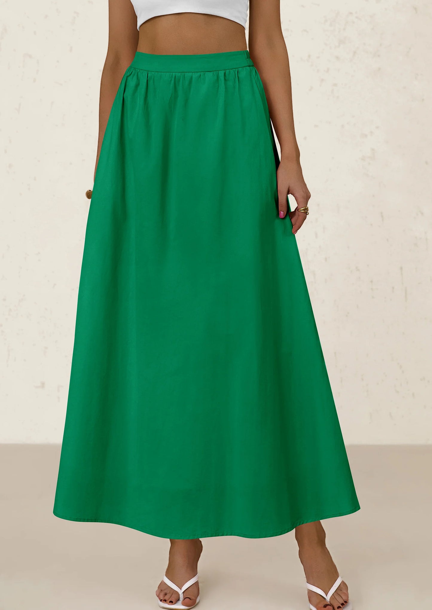 Women's Maxi Skirts Summer Trendy Ruffle High Waisted Casual Long Flowy Skirt with Pockets