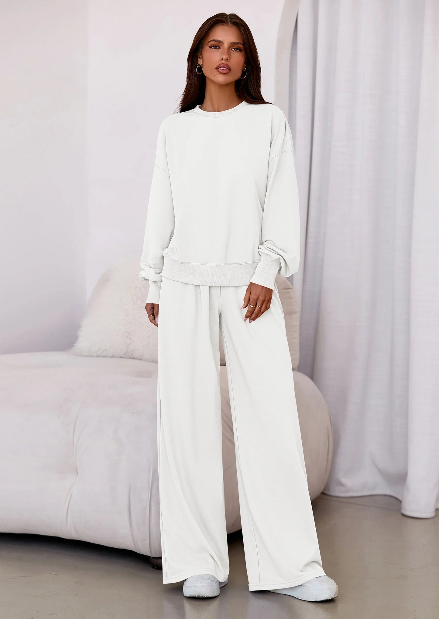 Womens 2 Piece Sets Long Sleeve Sweatshirt Wide Leg Pants Loose Matching Lounge Set Trendy Fall Outfits