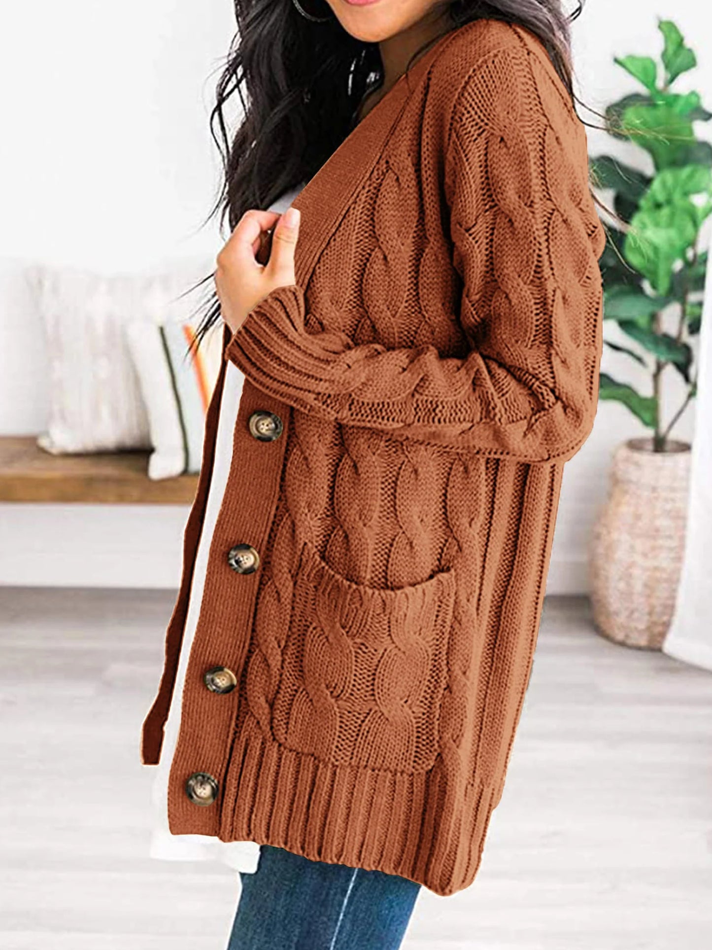 Women's Open Front Cardigan Sweaters Fall Fashion Button Down Cable Knit Chunky Winter Outerwear Coats