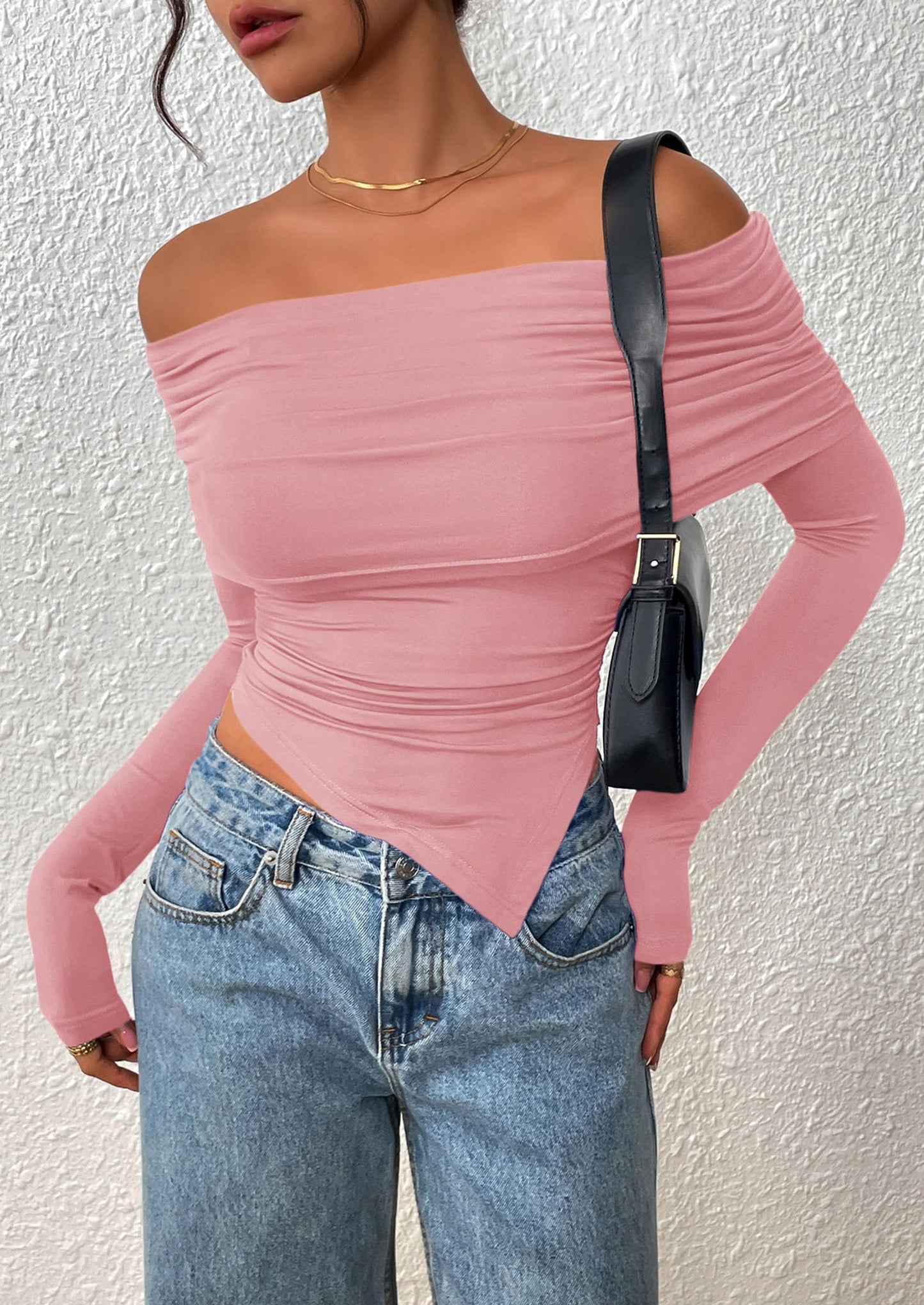 Women's Long Sleeve Shirts Off Shoulder Tops Going Out Slim Fitted Y2K Blouses Fall Fashion Clothes