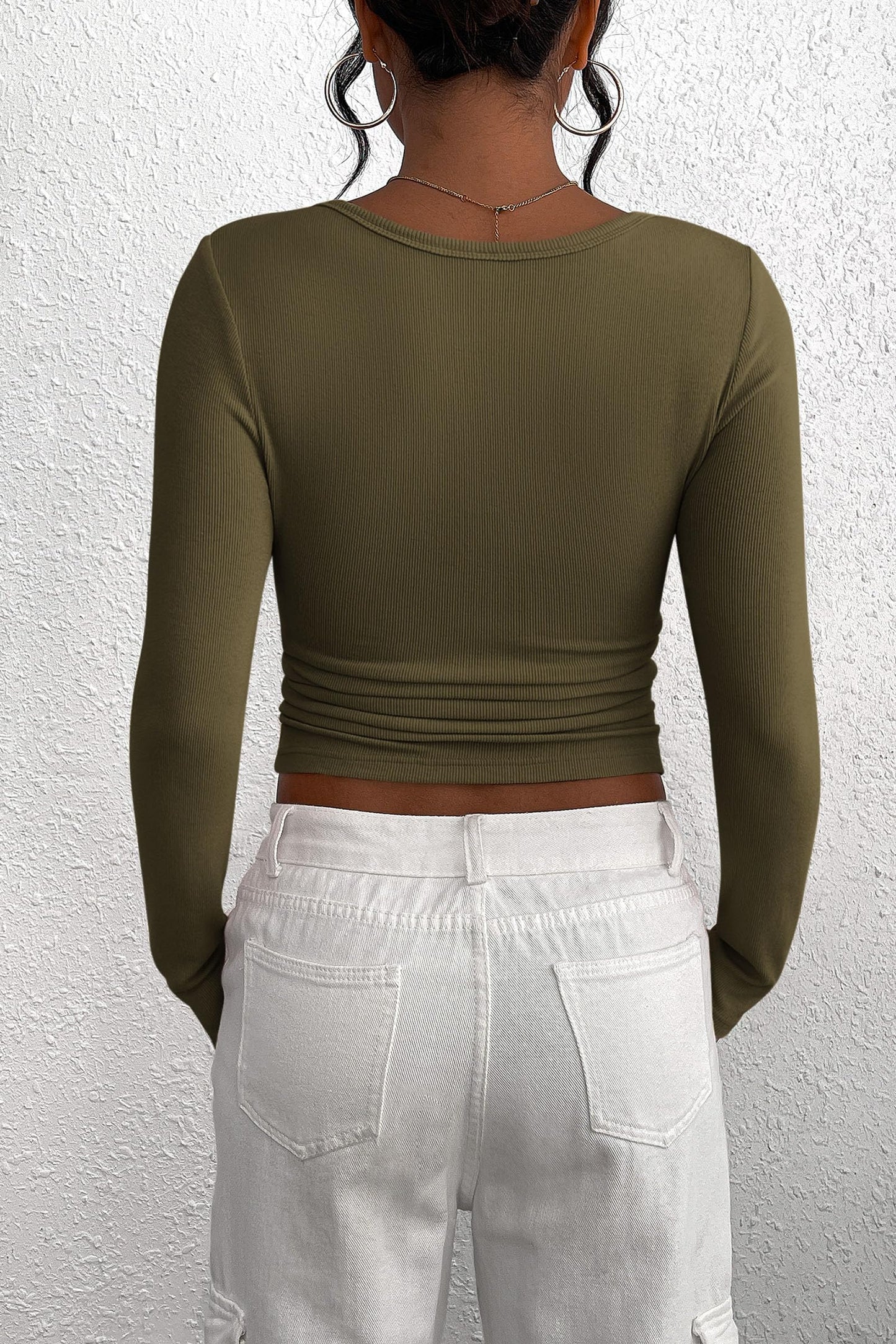 Women's Spring Fall Long Sleeve Henley T Shirts Button Ribbed Knit Slim Fit Casual Basic Tops Blouse