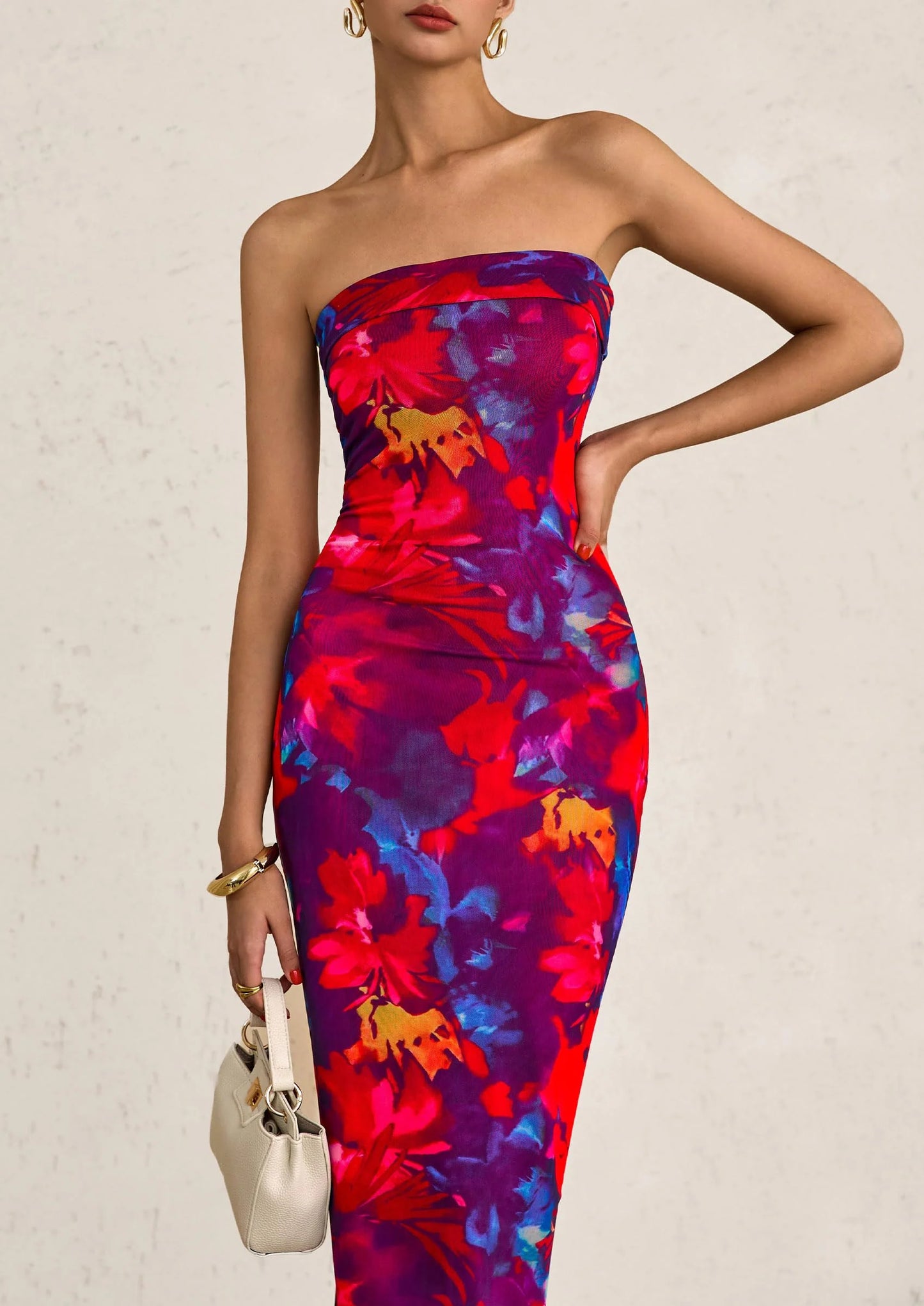 Womens Printed Tube Maxi Dress Strapless Bodycon Sleeveless Night Out Long Dresses