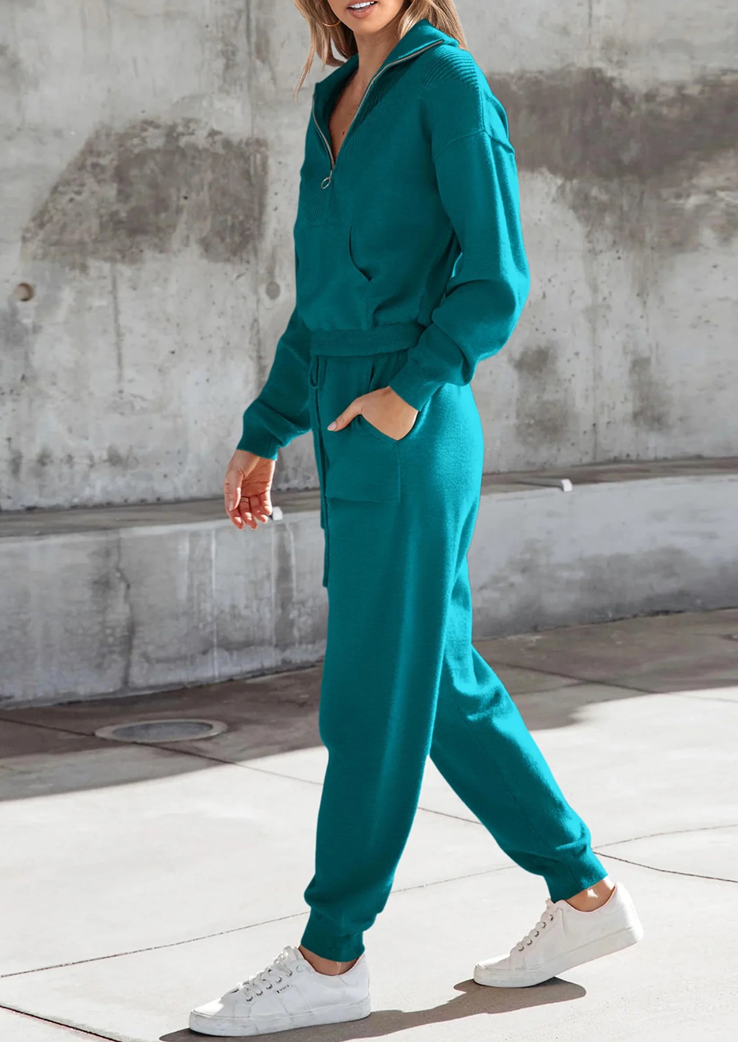 Women's 2 Piece Sweater Set Pullover Zip Up Sweatshirt Jogger Sweatpants Tracksuit Casual Outfit