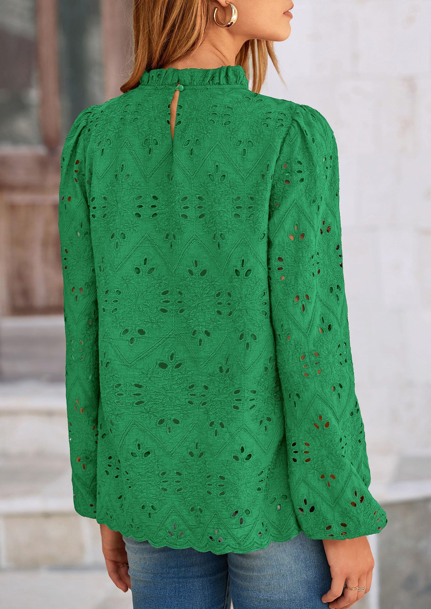 Womens Tops Dressy Casual Spring Long Sleeve Shirts Embroidered Eyelet Blouses Going Out Outfits