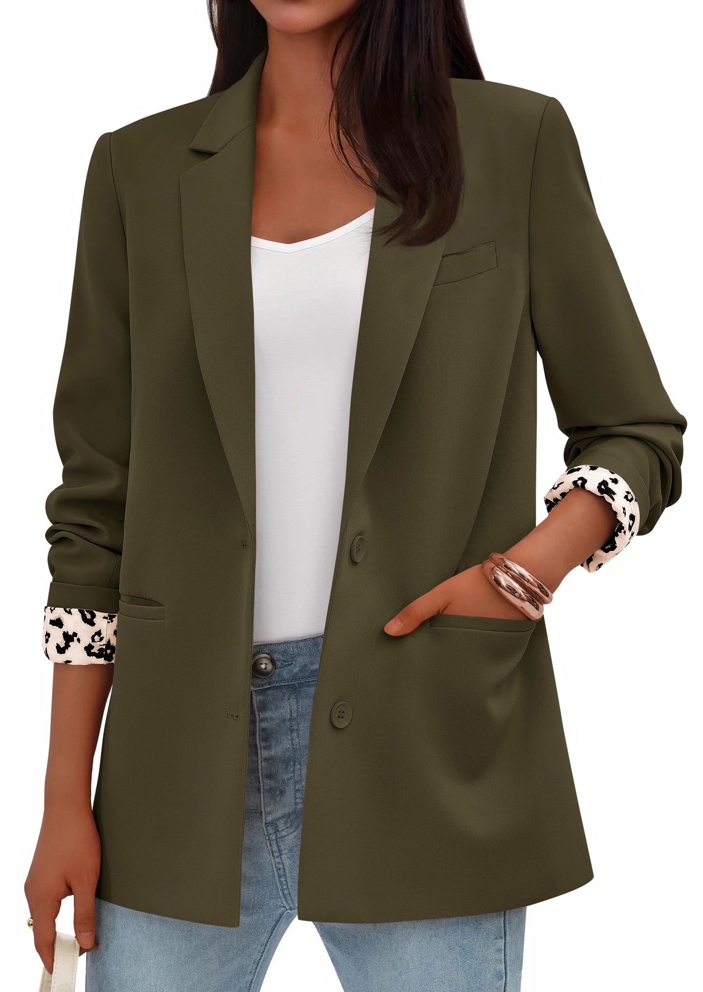 Blazers for Women Fall Work Office Suit Jackets Dressy Open Front Leopard Blazer Business Casual Outfits