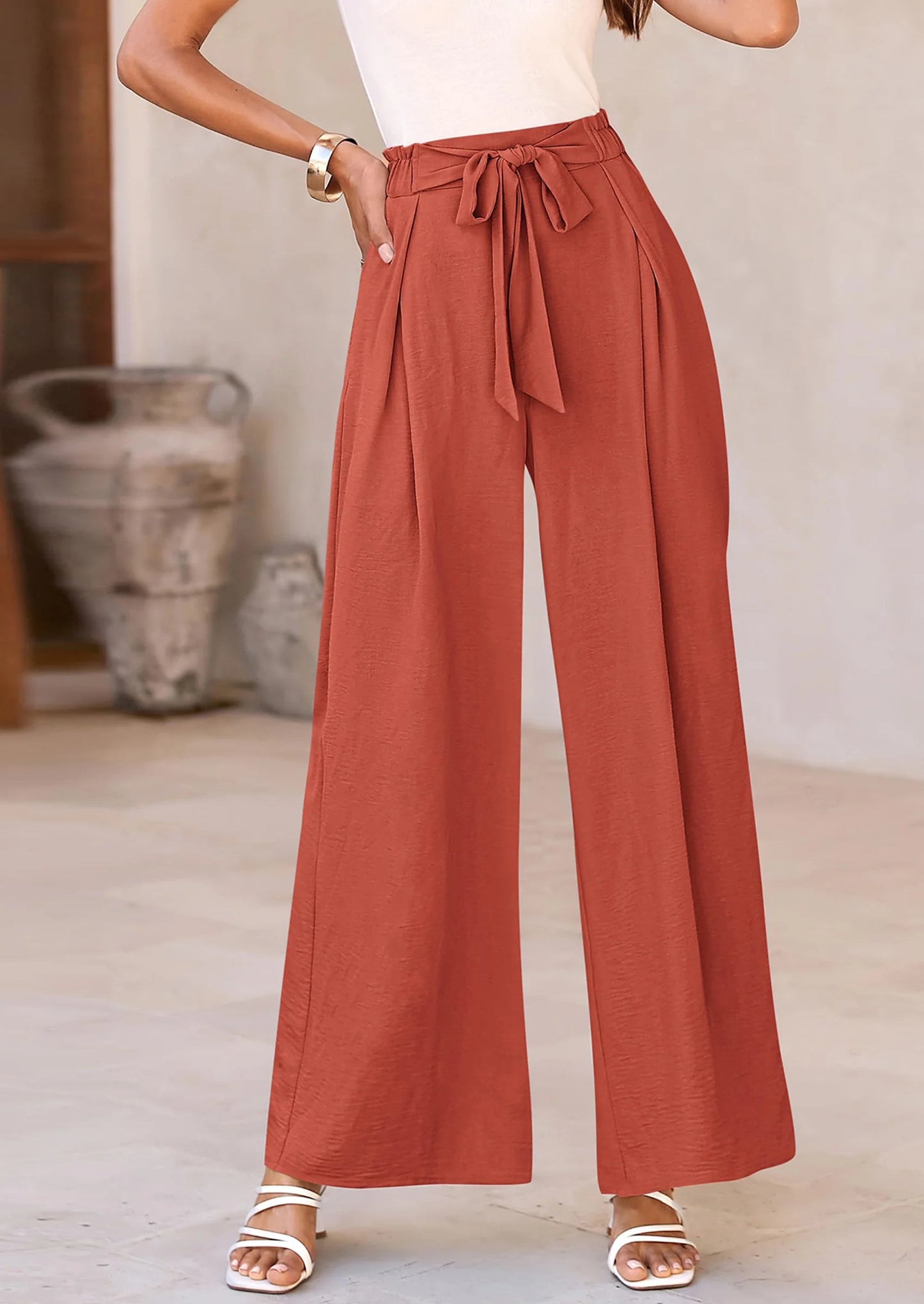 Women's Wide Leg Work Pants Business Casual High Waisted Loose Palazzo Trouser Summer Clothes