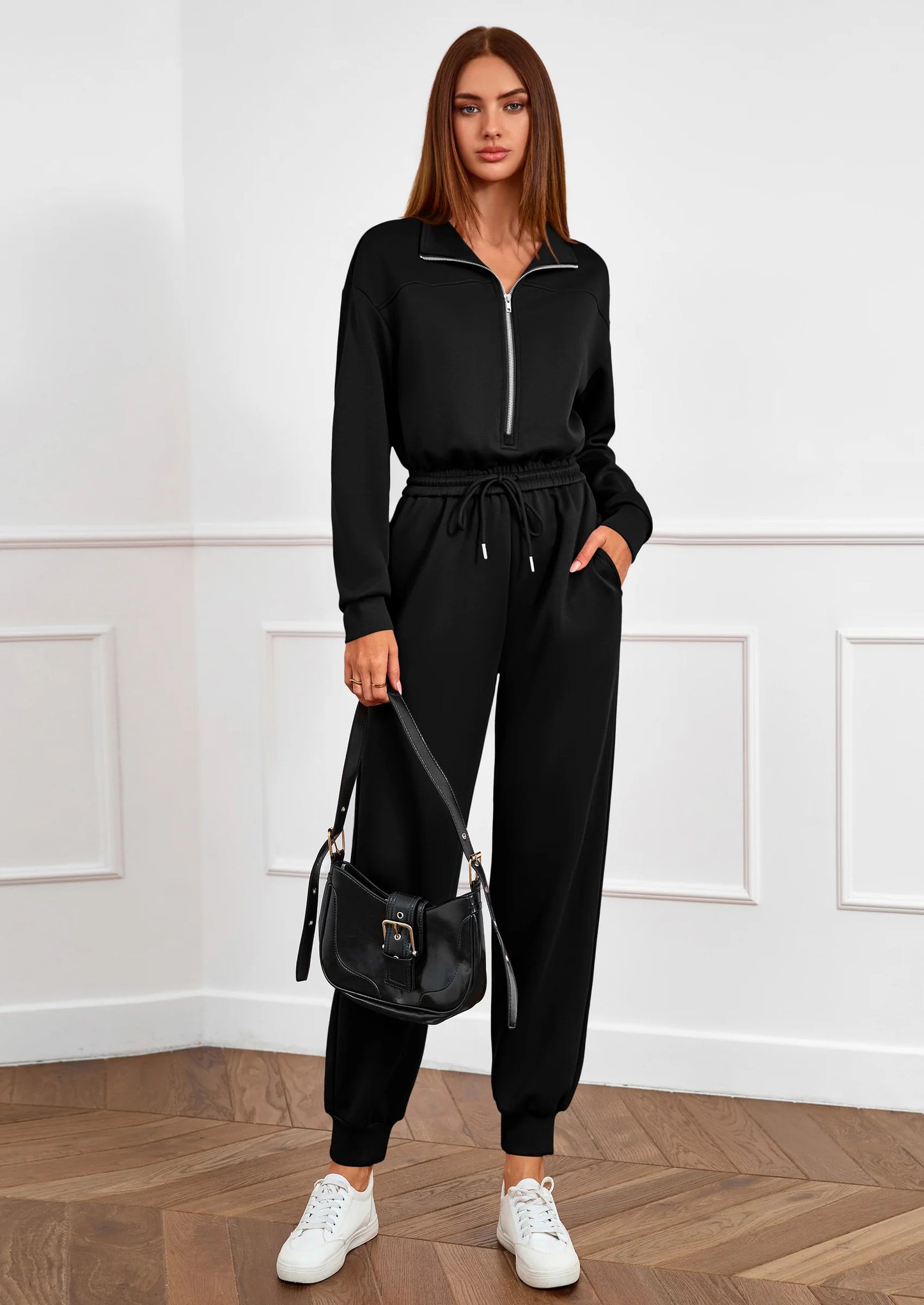 Long Sleeve Jumpsuits for Women Casual  Fall Fashion Zip Up Pant Rompers One Piece Sweatsuits Travel Outfits