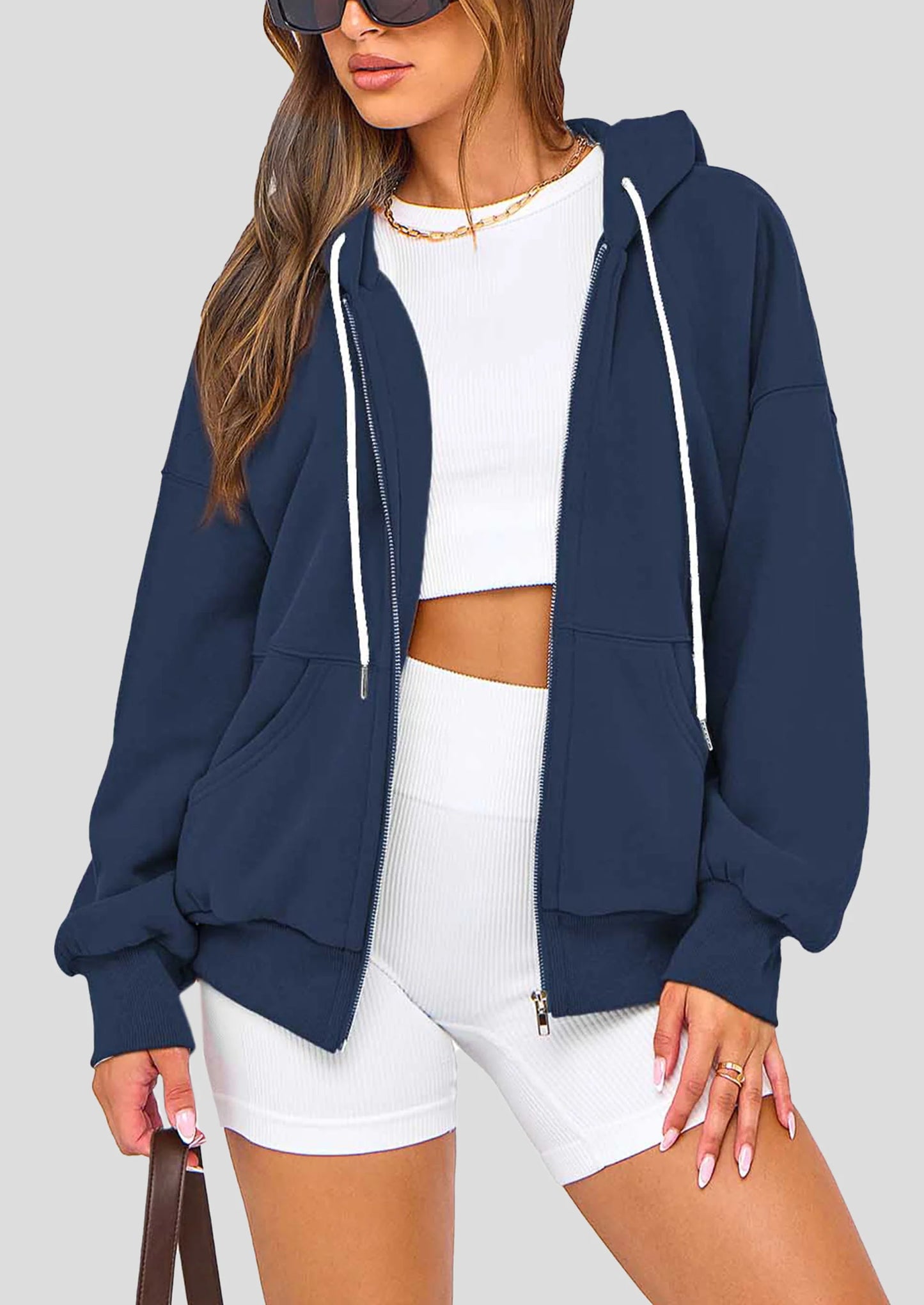 Women's Fall Oversized Hoodies Sweatshirt Long Sleeve Zip Up Pockets Loose Fit Y2K Winter Jackets Coat