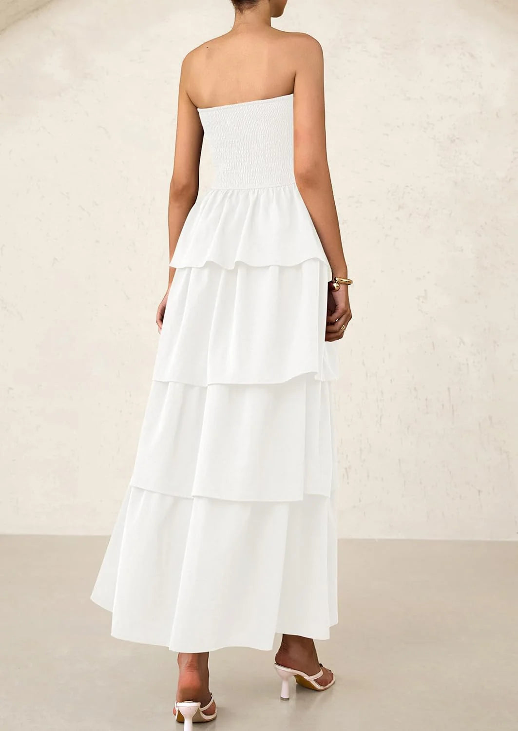 Maxi Dresses for Women Off Shoulder Smocked Tiered Ruffle Long Flowy Wedding Guest Dress