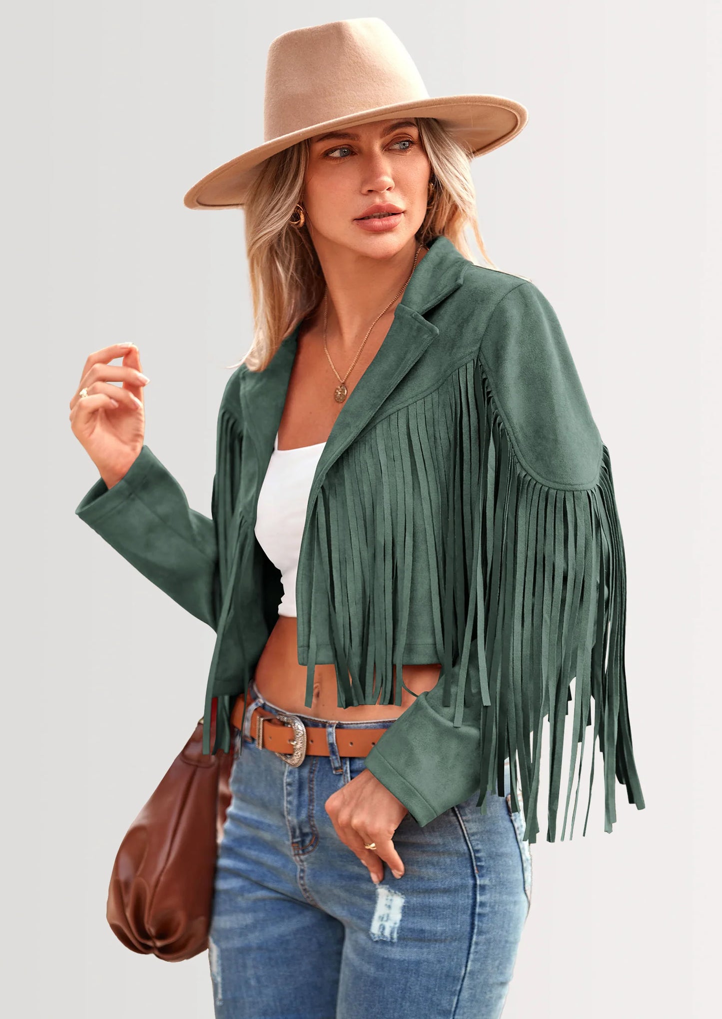 Women's Fringe Faux Suede Leather Jackets Fashion Tassel Motorcycle Cropped Coats