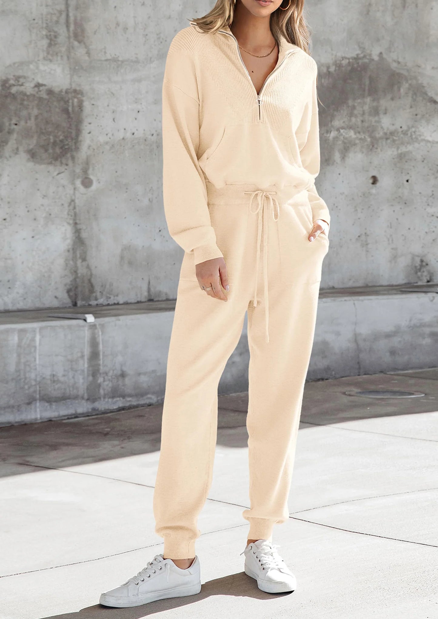 Women's 2 Piece Sweater Set Pullover Zip Up Sweatshirt Jogger Sweatpants Tracksuit Casual Outfit