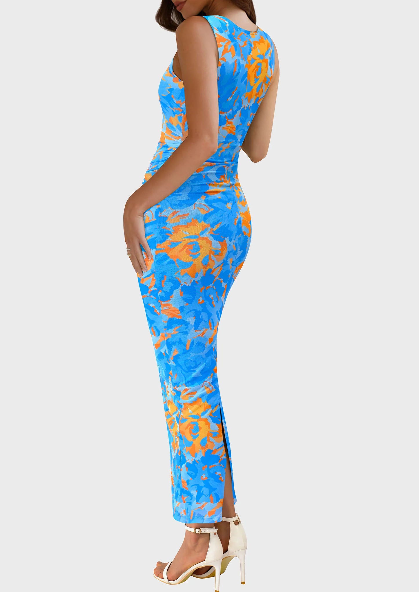 Wedding Guest Dresses for Women Spring Floral Bodycon Sleeveless Mesh Maxi Long Dress