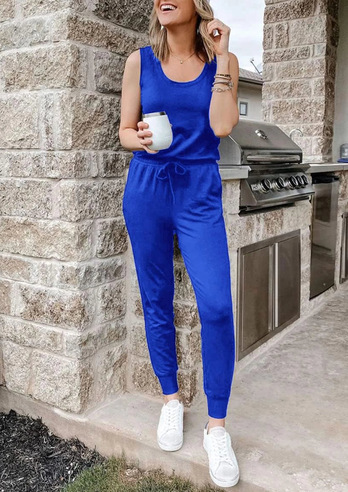 Two Piece Outfit Sets Casual Sleeveless Crewneck Tops and Sweatpants