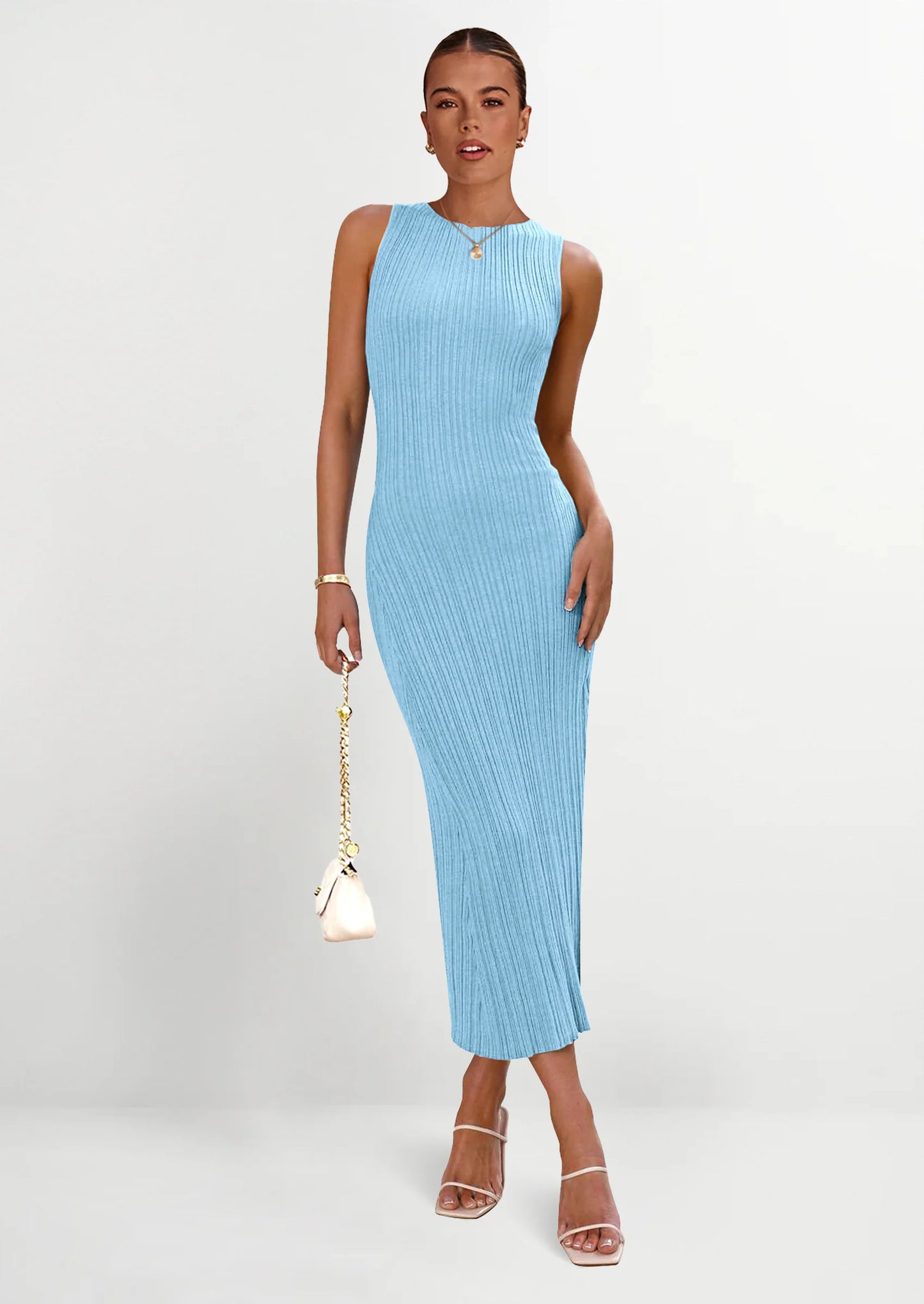 Women's Casual Maxi Dresses Ribbed Knit Sleeveless Bodycon Elegant Going Out Beach Vacation Clothes