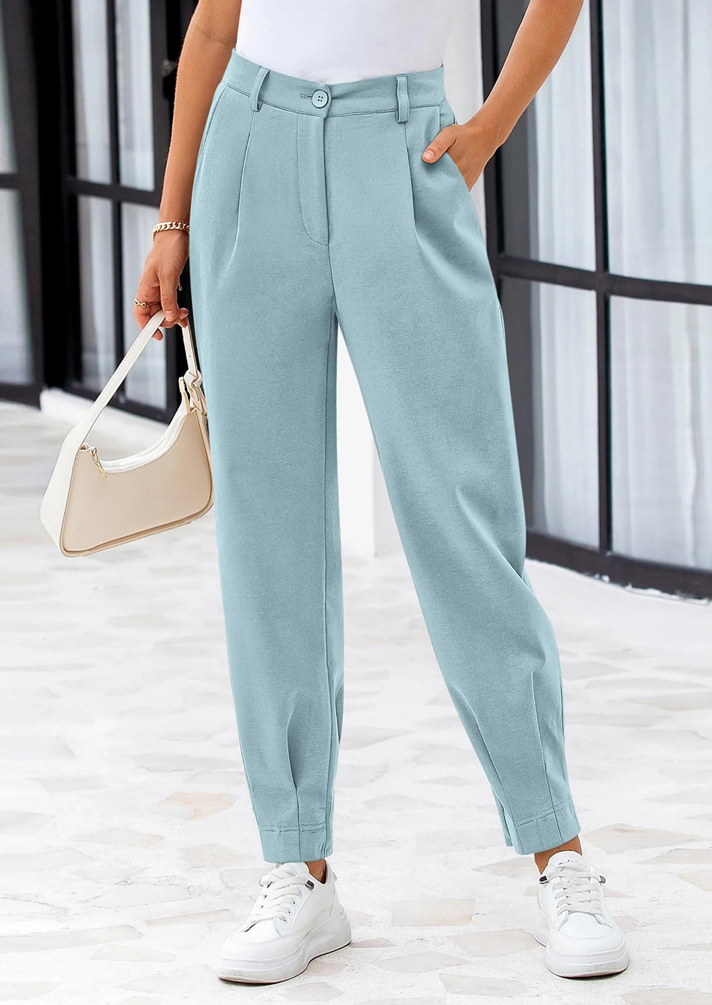 Womens Dress Pants Business Casual Trendy High Waisted Ankle Length Dressy Trousers Slacks Work Clothes