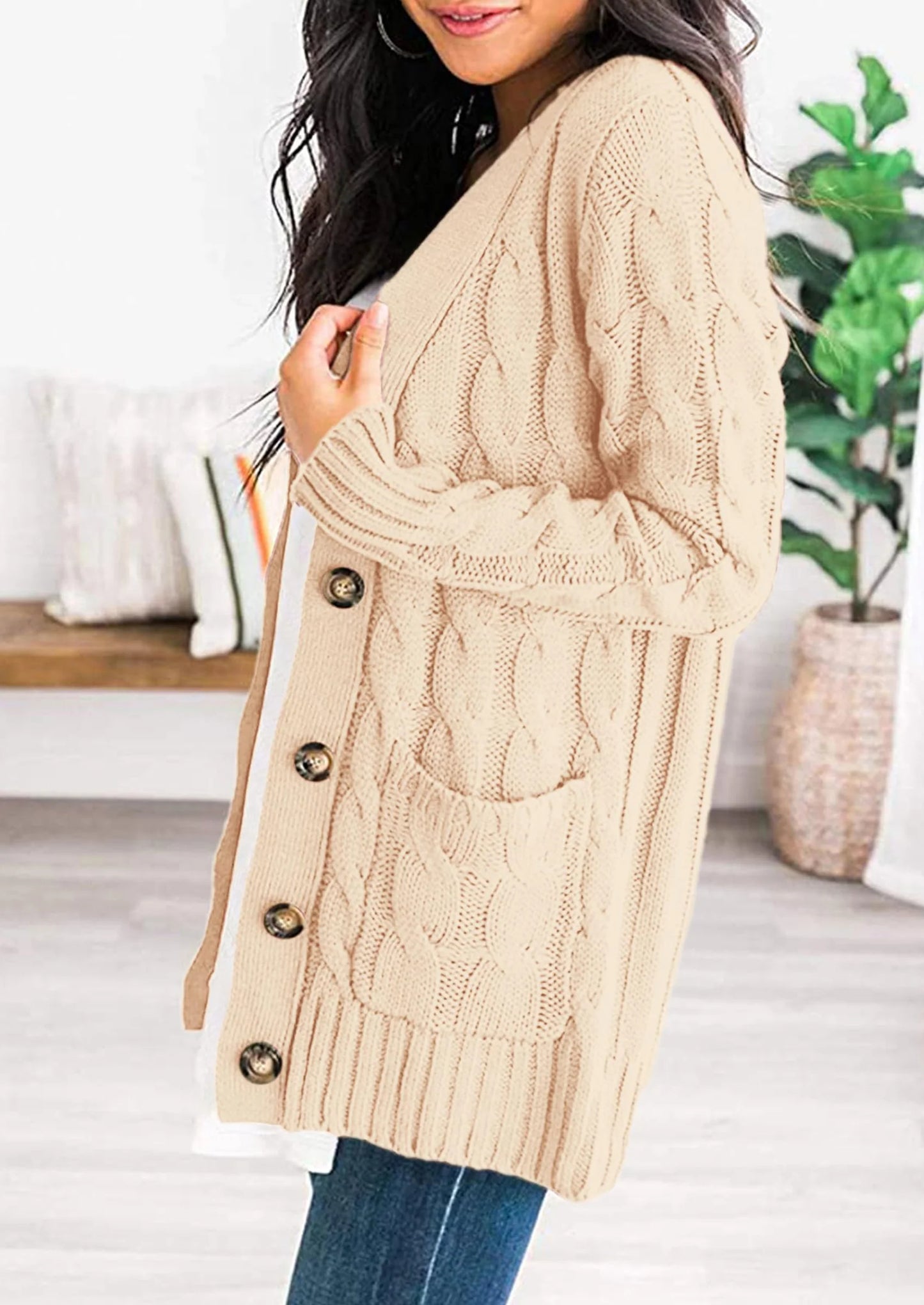 Women's Open Front Cardigan Sweaters Fall Fashion Button Down Cable Knit Chunky Winter Outerwear Coats