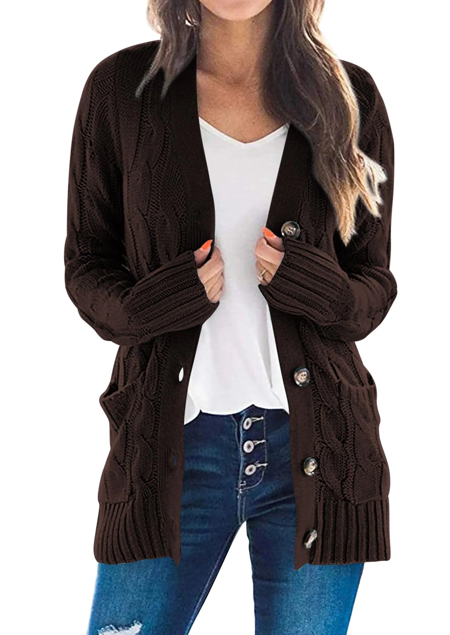 Women's Open Front Cardigan Sweaters Fall Fashion Button Down Cable Knit Chunky Winter Outerwear Coats