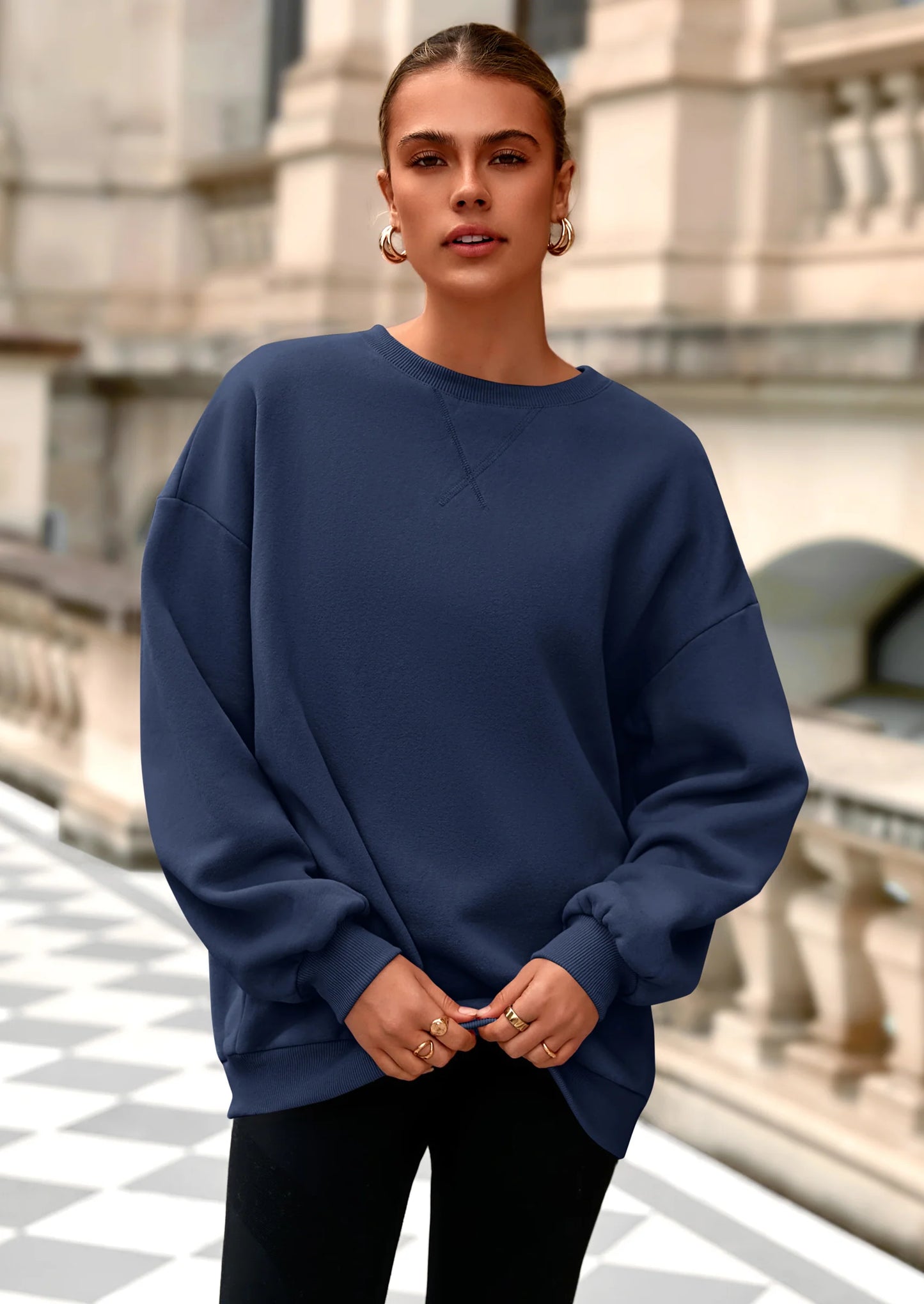 Oversized Sweatshirt for Women Fall Outfits Crewneck Long Sleeve Tops Fleece Pullover Winter Clothing