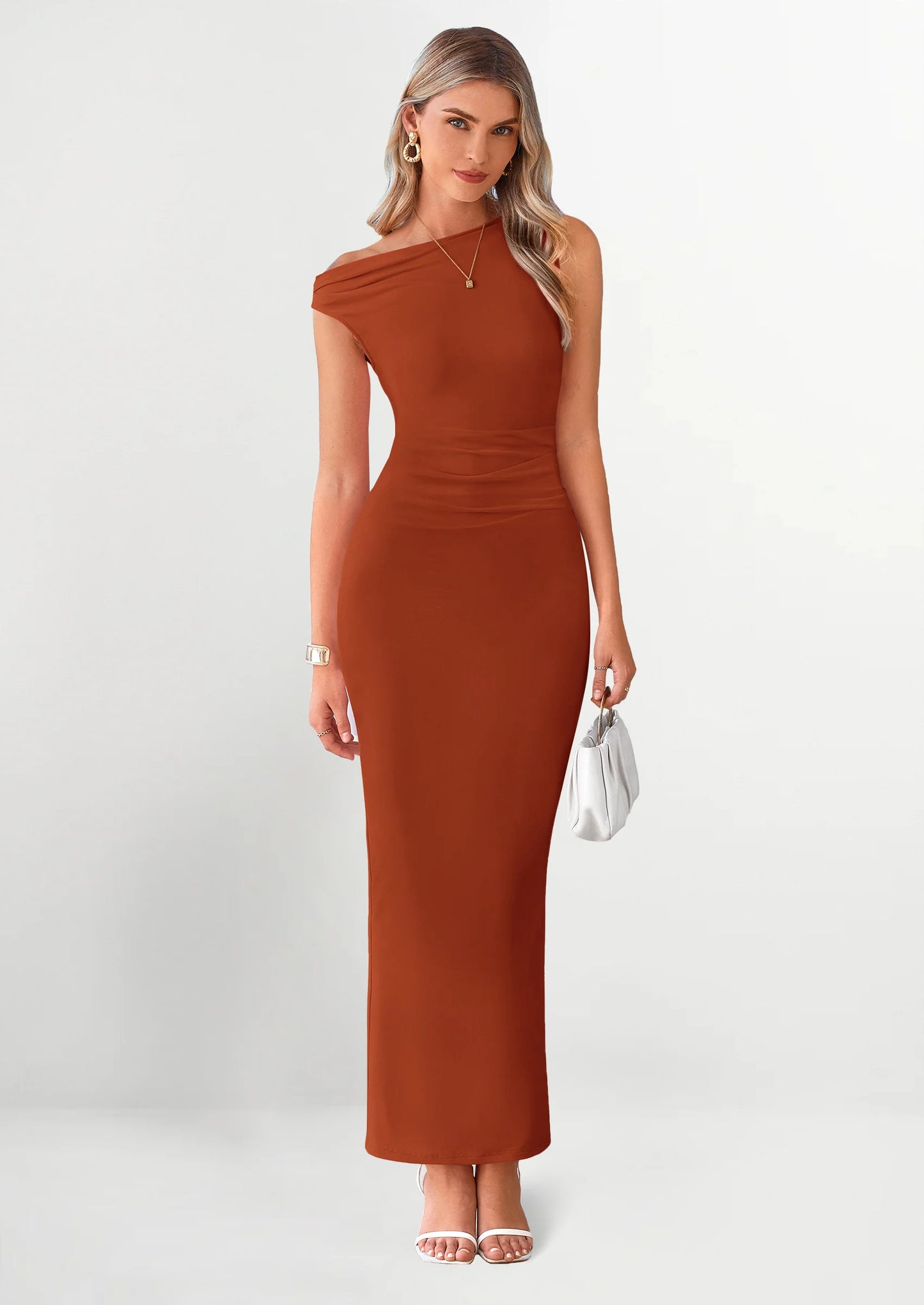 One Shoulder Bodycon Mesh Wedding Guest Cocktail Maxi Dresses