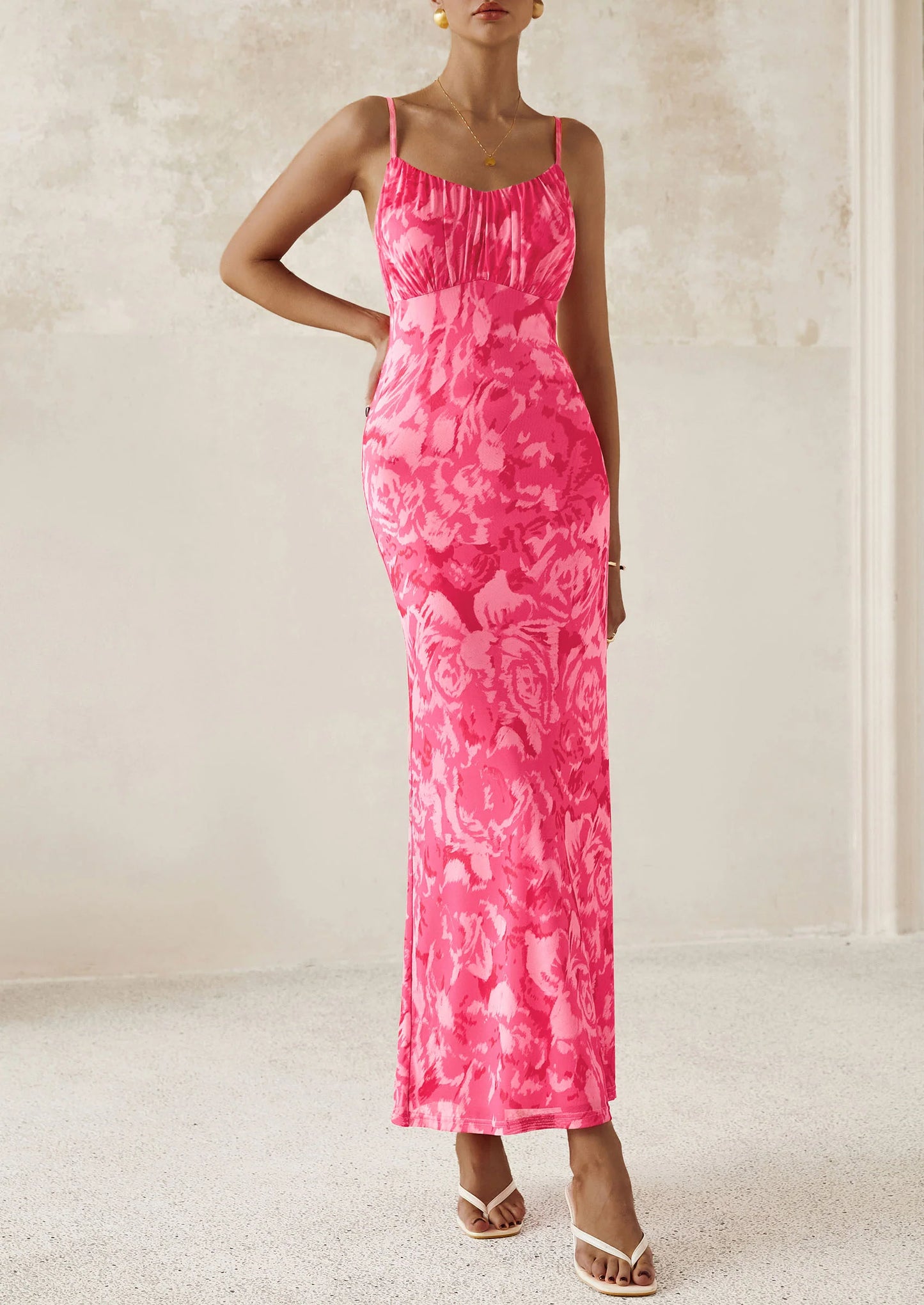 Women's Bodycon Maxi Dress Floral Sundress Sleeveless Spaghetti Strap Cocktail Party Dress