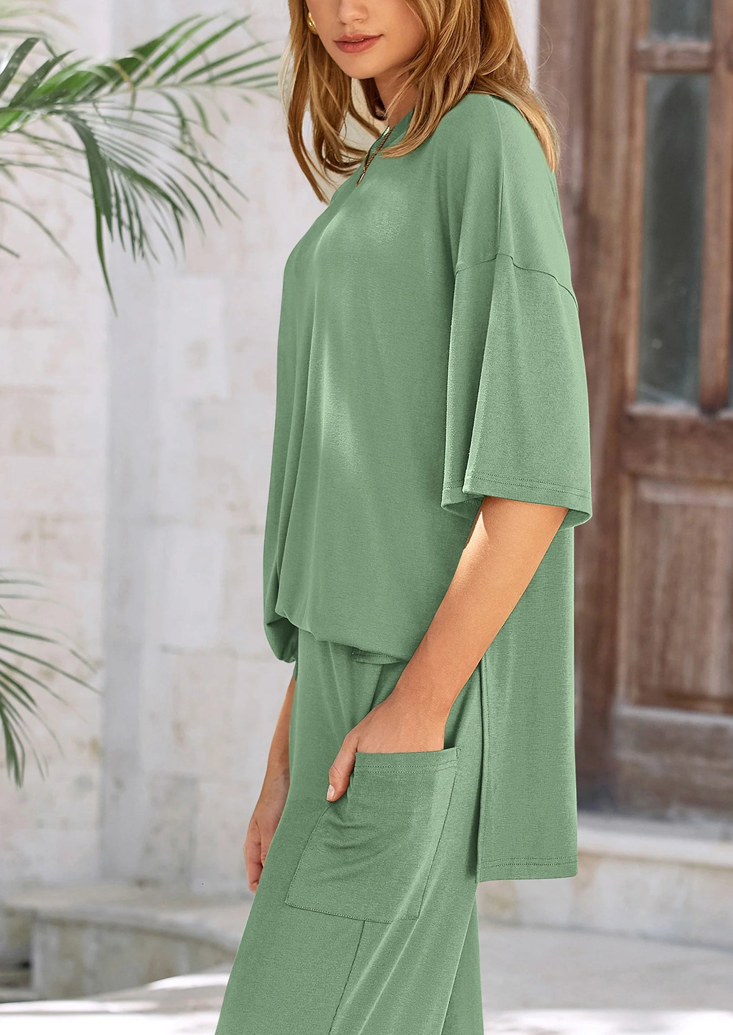 Women's 2 Piece Outfits Casual Short Sleeve Pullover Tops and Wide Leg Pants Lounge Sets Tracksuits