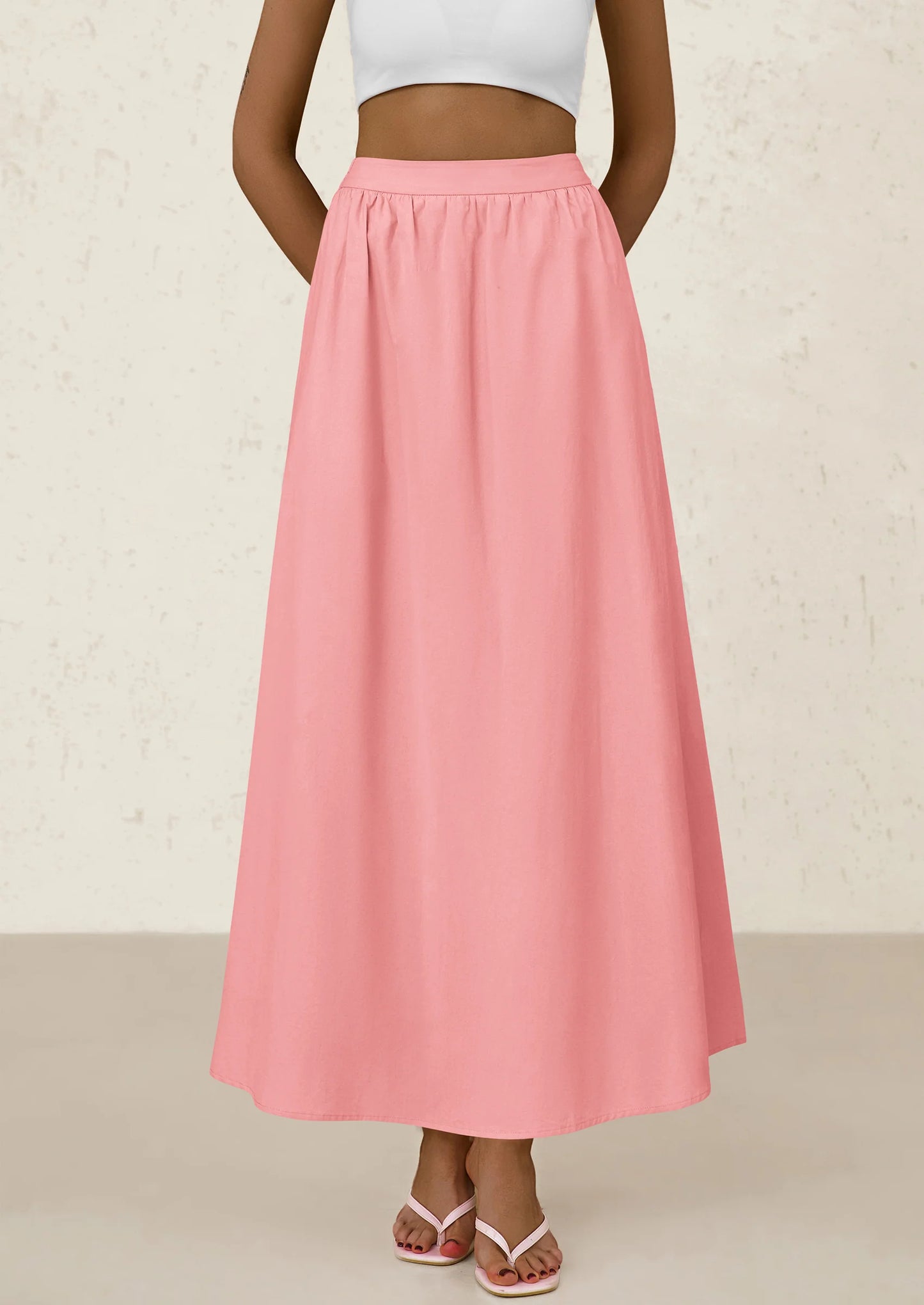Women's Maxi Skirts Summer Trendy Ruffle High Waisted Casual Long Flowy Skirt with Pockets