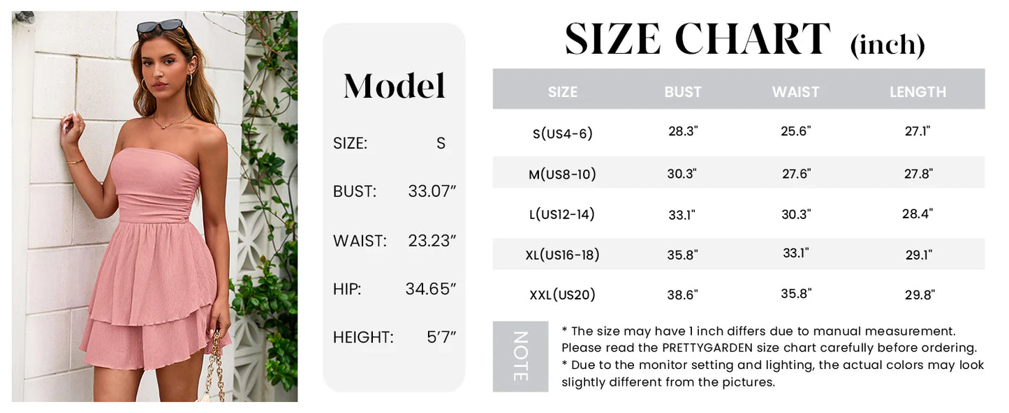 Women's Summer Strapless Tube Mini Dress Off Shoulder Smocked Ruffle A Line Flowy Short Party Club Dresses