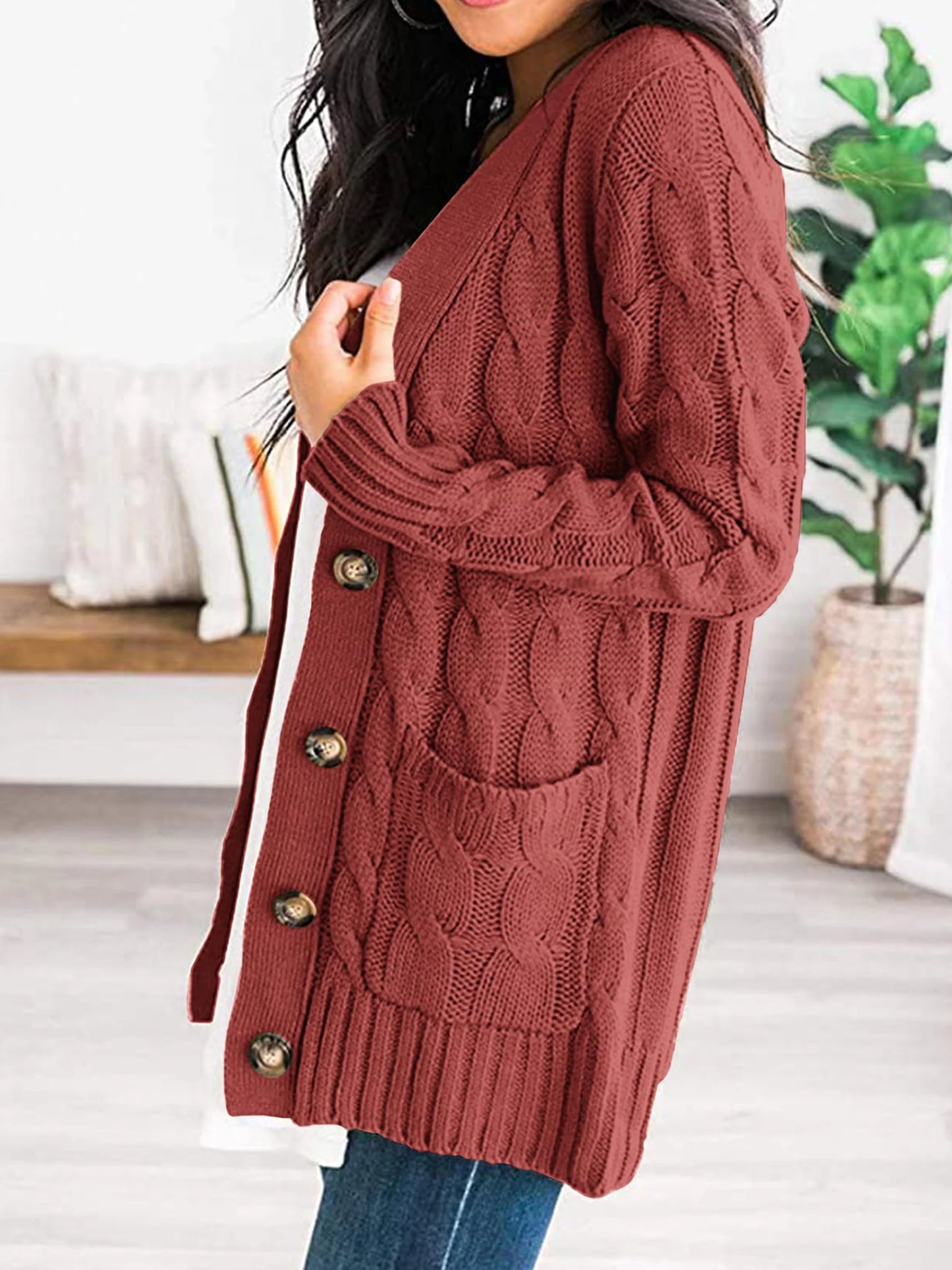 Women's Open Front Cardigan Sweaters Fall Fashion Button Down Cable Knit Chunky Winter Outerwear Coats