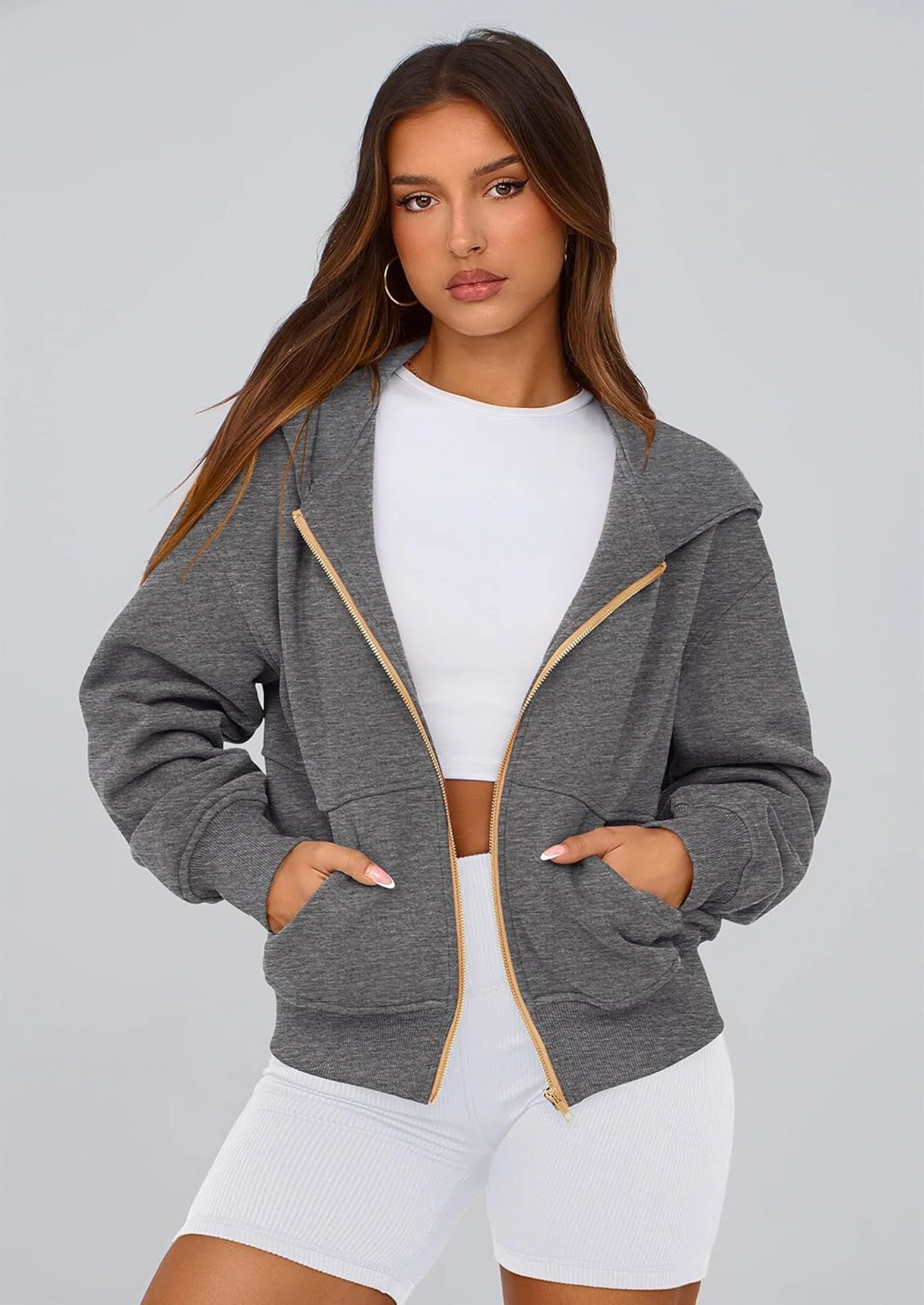 Hoodies For Women Sweatshirt Zip Up Hoodie Fall Fashion Trendy Long Sleeve Jackets Winter Clothing Outfits