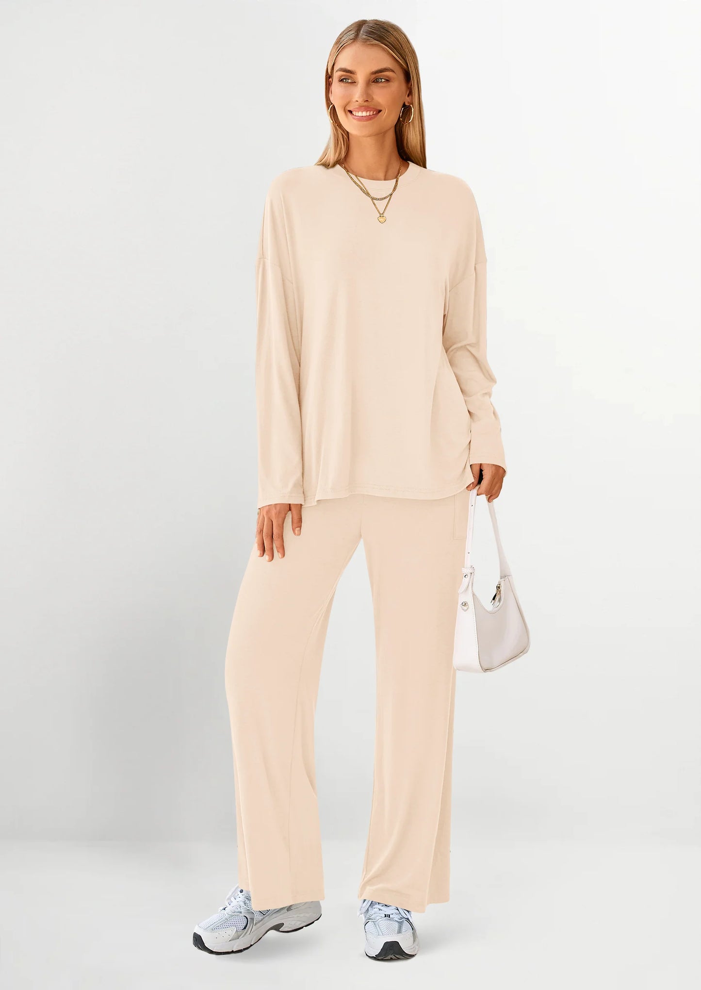 Women's Two Piece Lounge Sets Matching Long Sleeve Shirts Wide Leg Pants Tracksuits Travel Outfits Fall Clothes