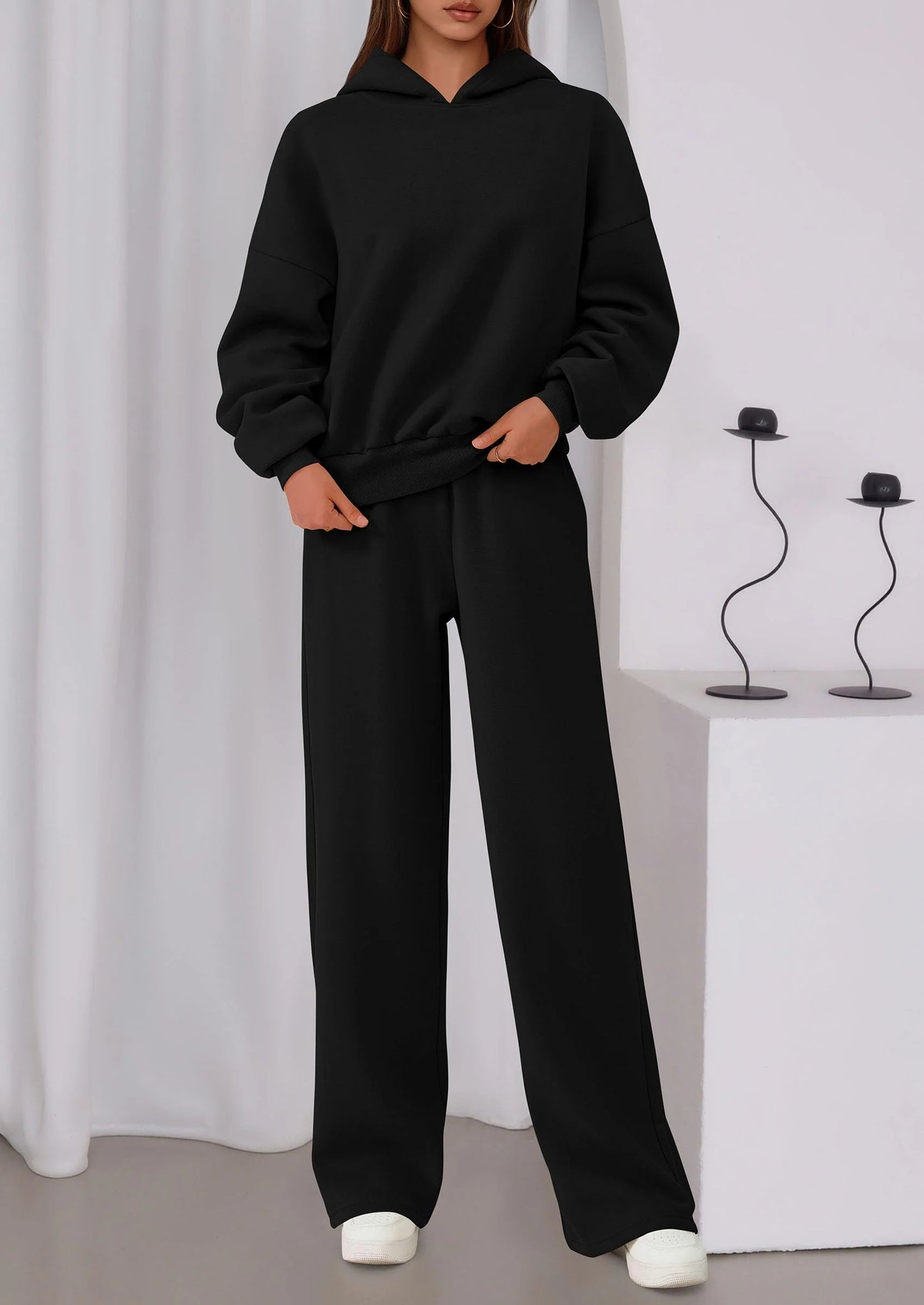 Womens Sweatsuits 2 Piece Set Casual Winter Long Sleeve Hoodie Loose Wide Leg Sweatpants Fall Tracksuit