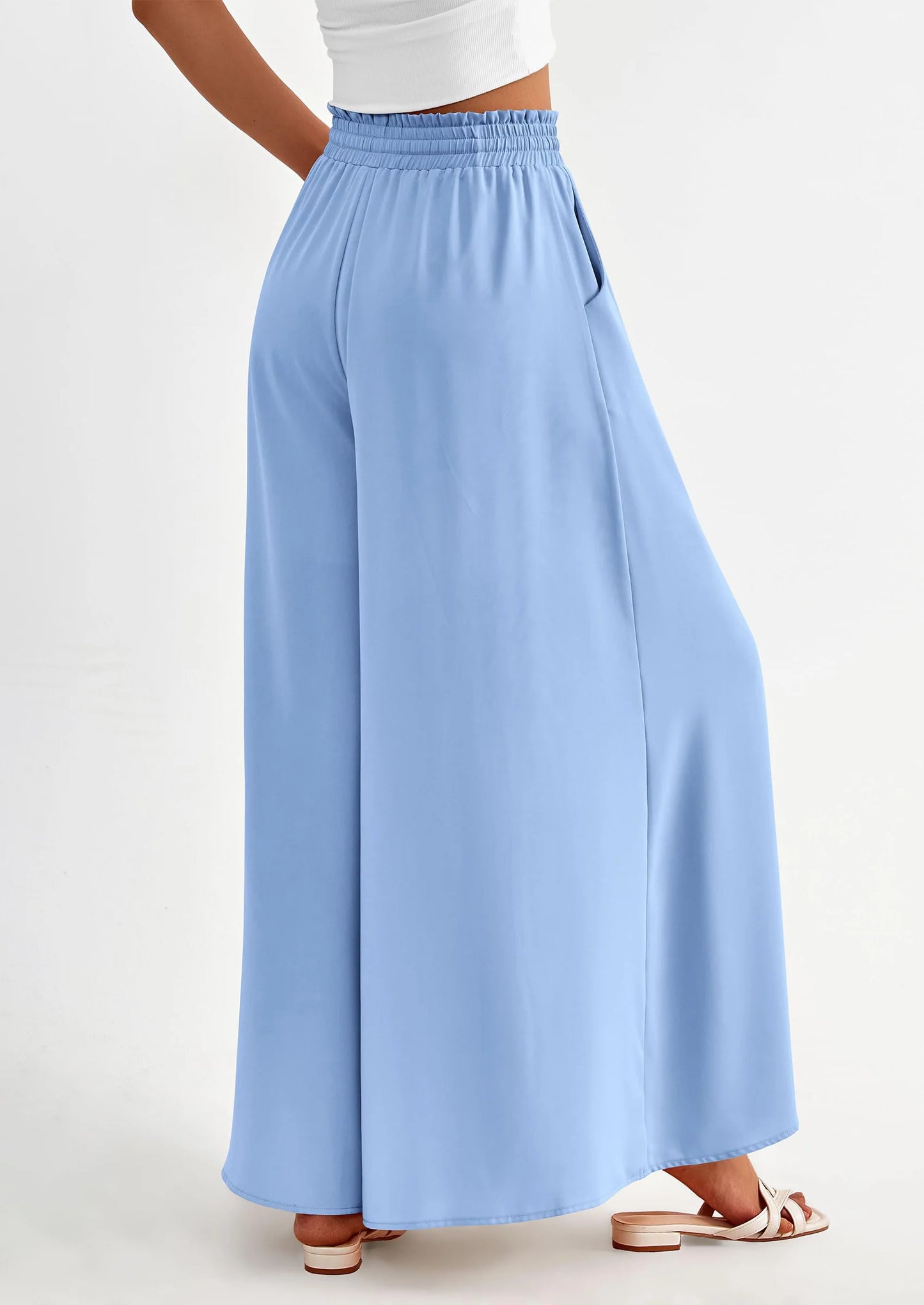 Women's Summer Wide Leg Palazzo Pants High Waisted Flowy Pockets Trendy Casual Lounge Boho Beach Trousers