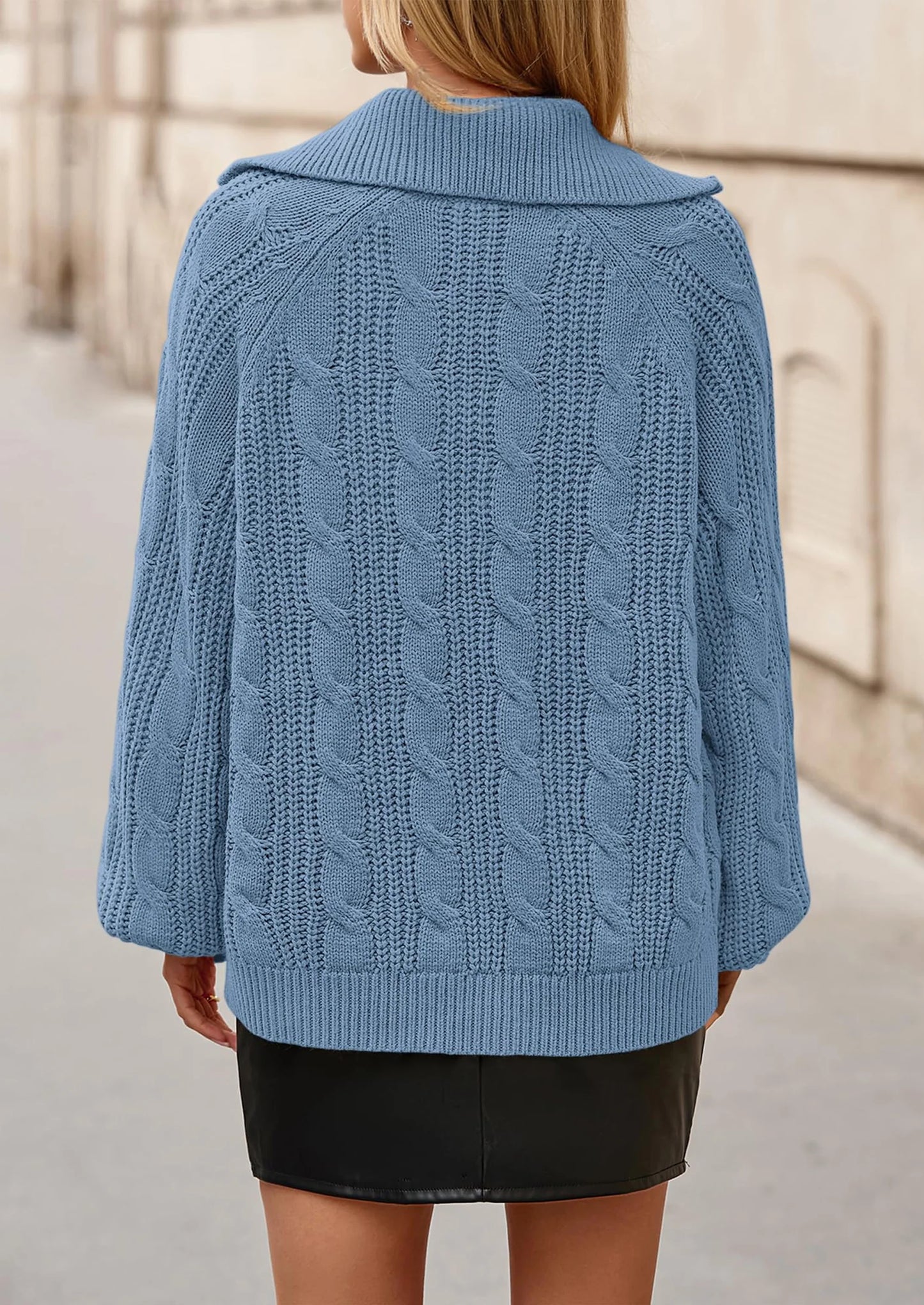 BTFBM Sweaters for Women Fall Fashion Loose Quarter Zip Pullover Collared Long Sleeve Cable Knit Winter Clothes