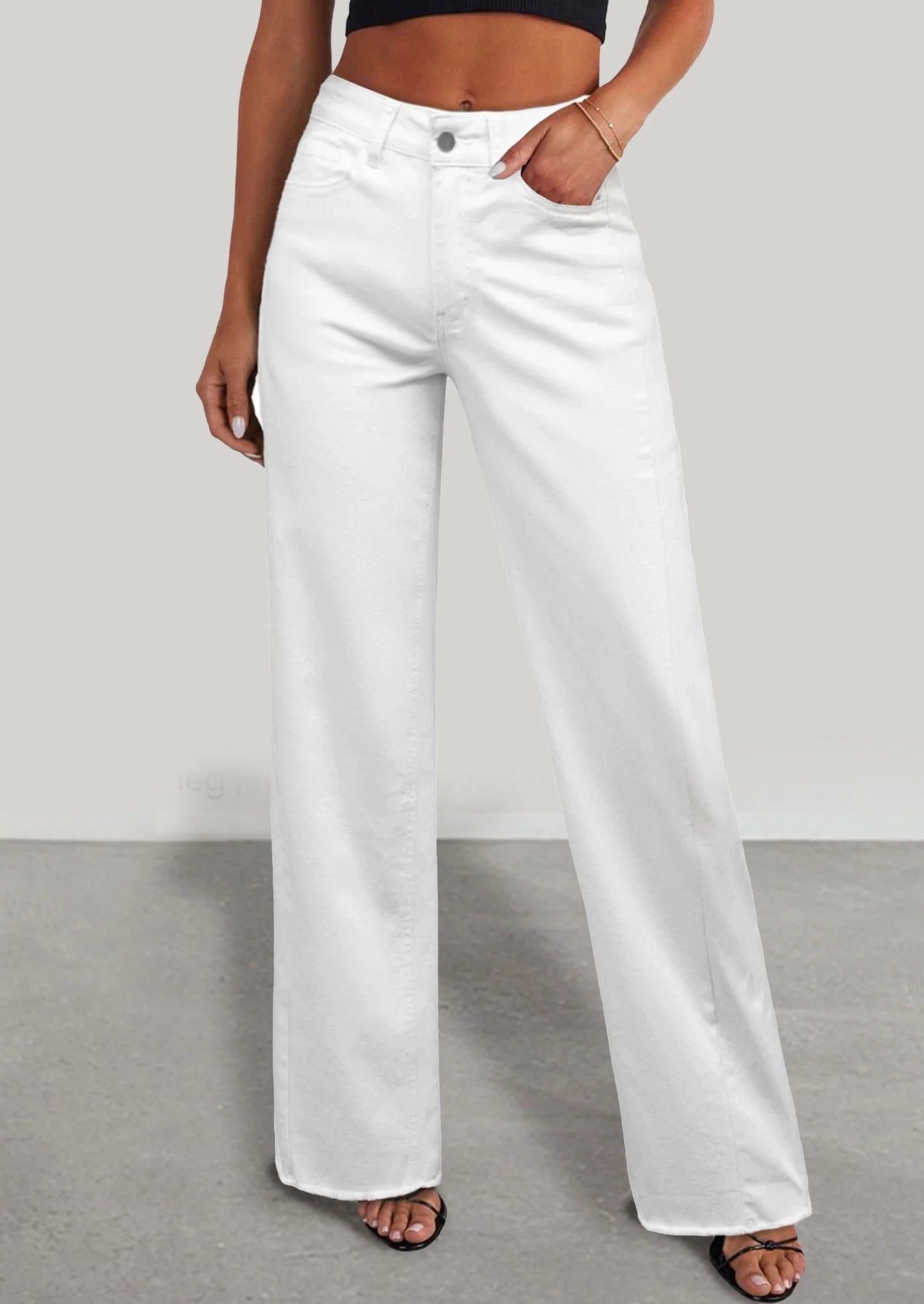 Wide Leg Jeans for Women Trendy High Waisted Stretchy Baggy Raw Hem Denim Palazzo Pants with Pockets