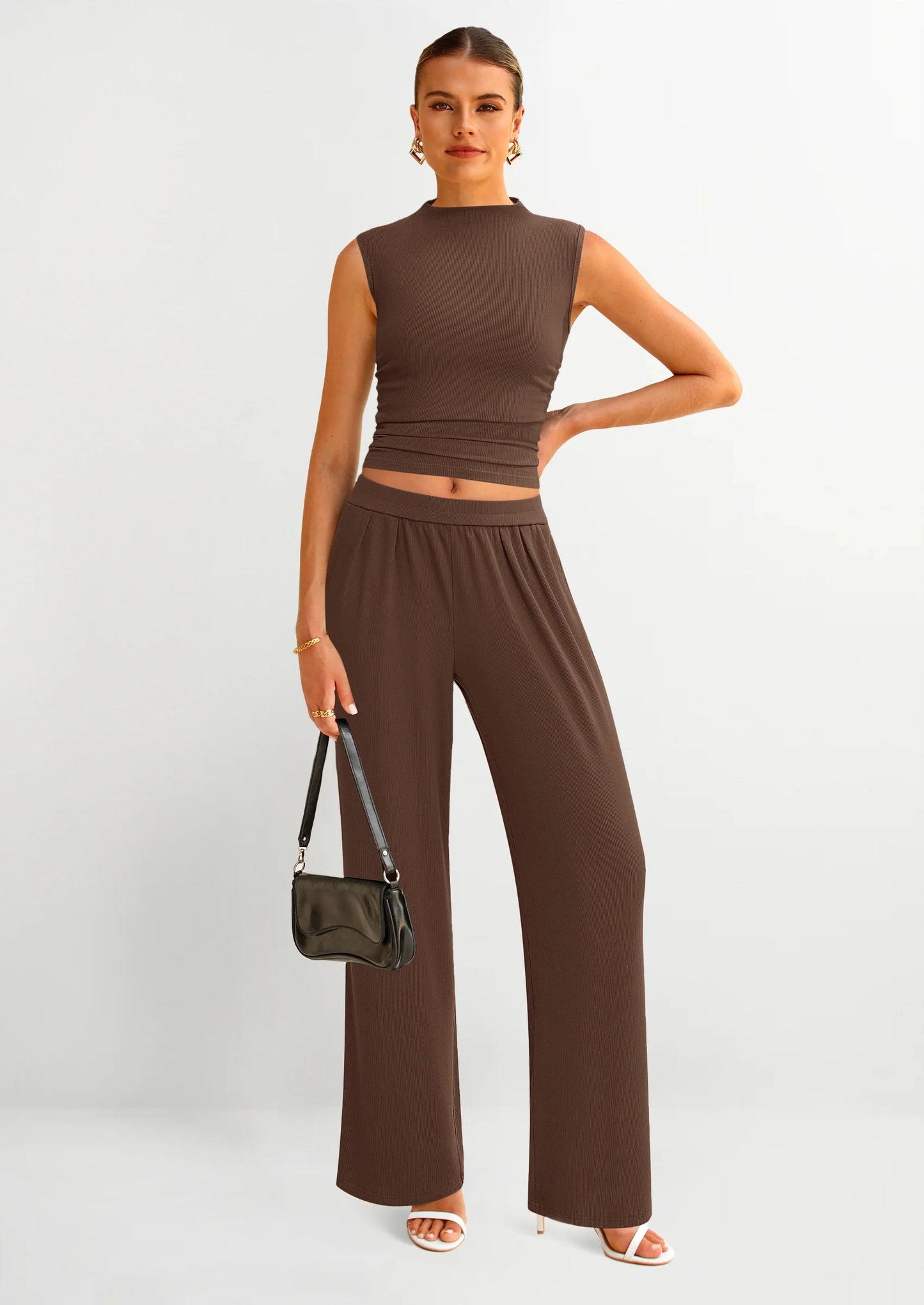 2 Piece Sets for Women Summer Airport Travel Outfits Crop Tank Tops Wide Leg Pants Matching Lounge Sets