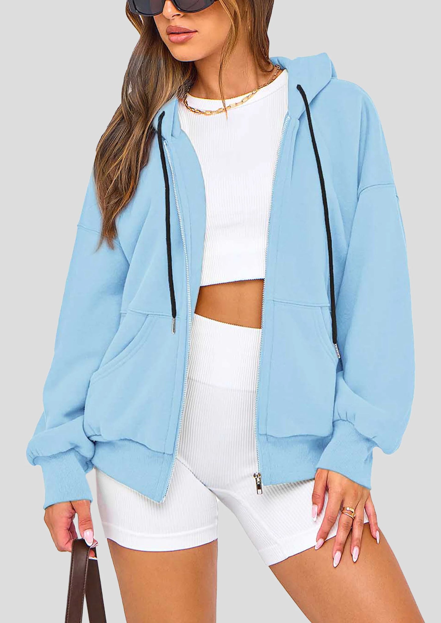 Women's Fall Oversized Hoodies Sweatshirt Long Sleeve Zip Up Pockets Loose Fit Y2K Winter Jackets Coat