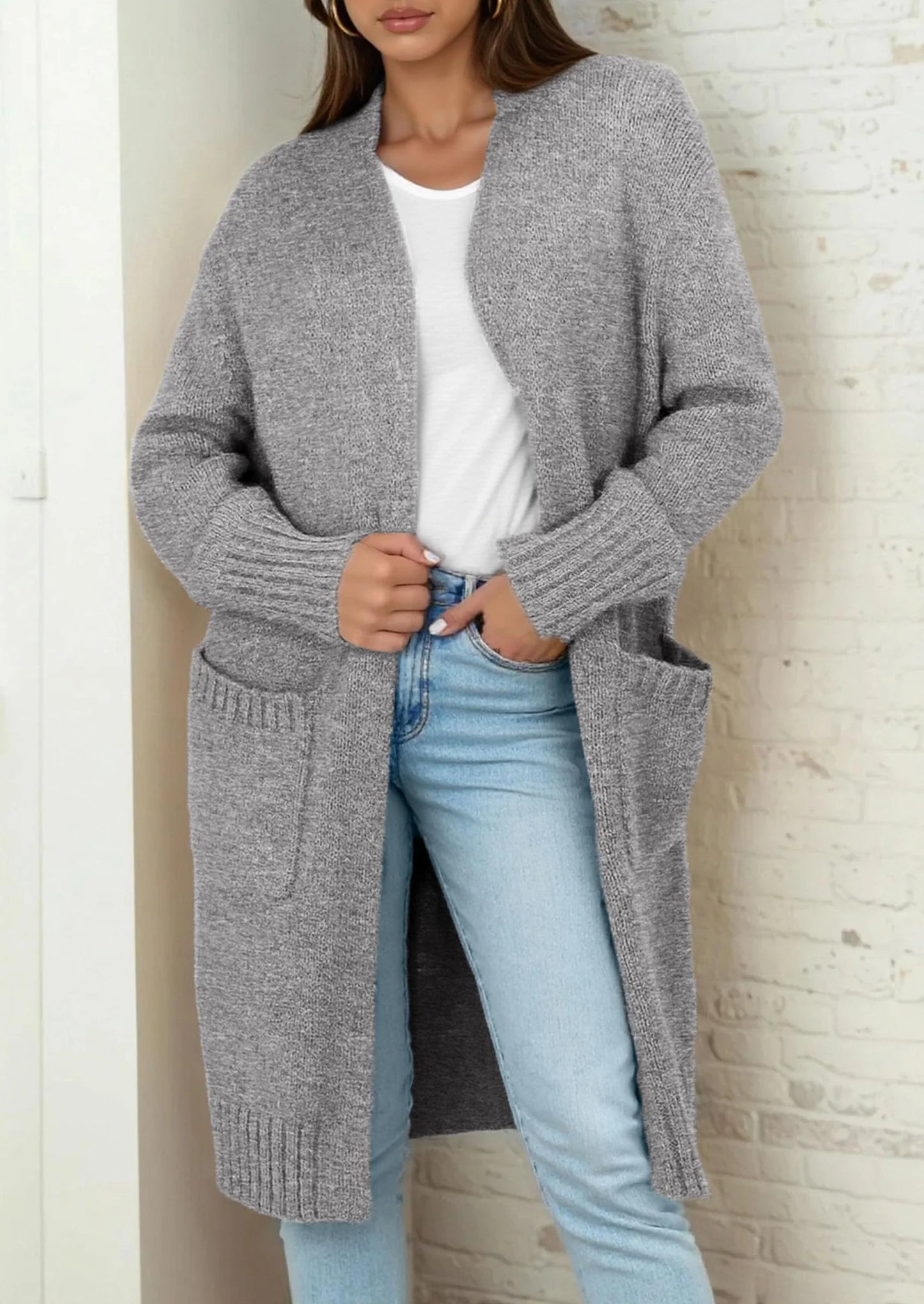 Fall Long Sleeve Cardigan Sweaters for Women Trendy Winter Open Front Loose Knitted Cardigans with Pockets