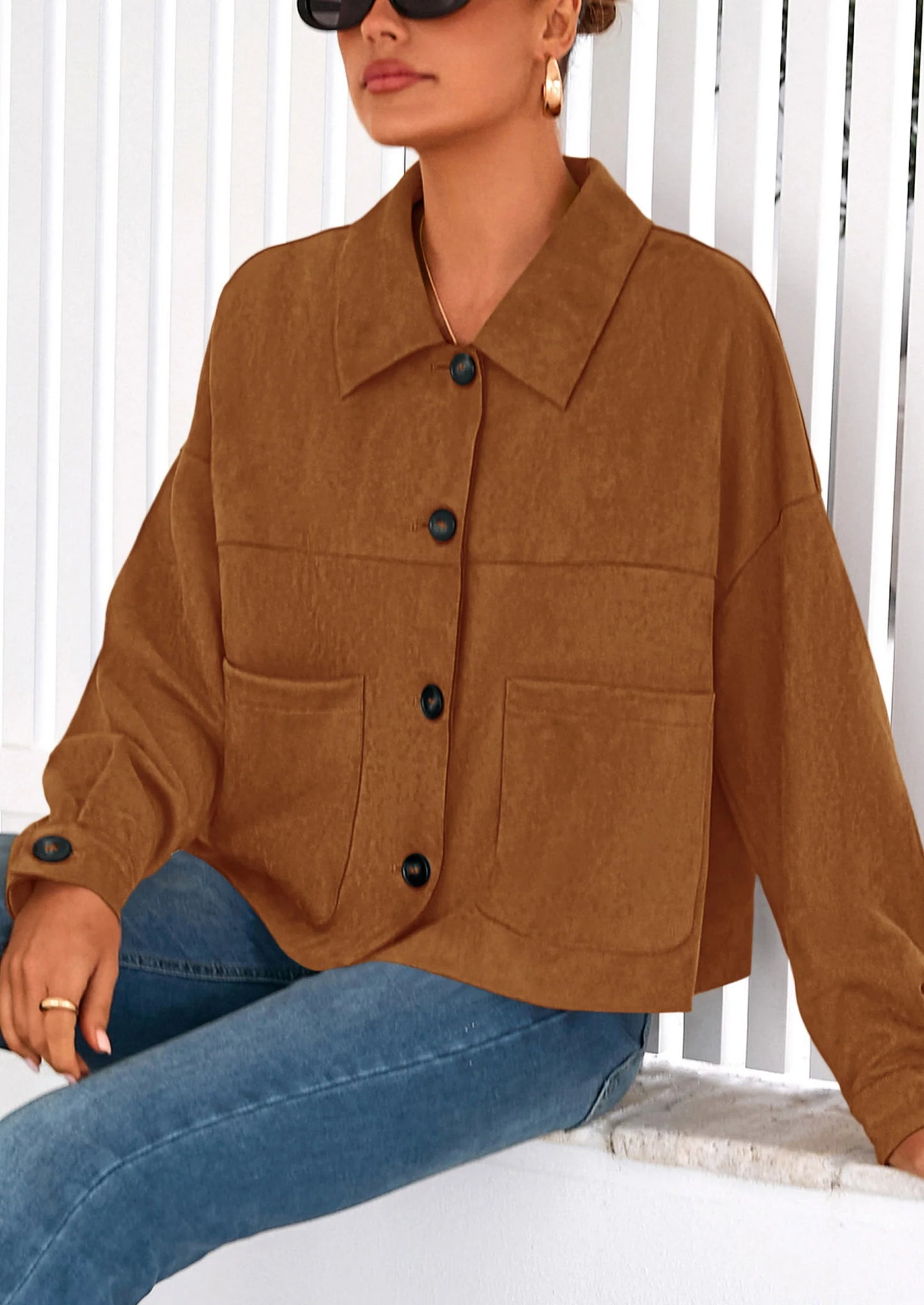 Women's Faux Suede Cropped Jacket Casual Lightweight Fall Fashion Winter Coats Outerwear Trendy Clothes