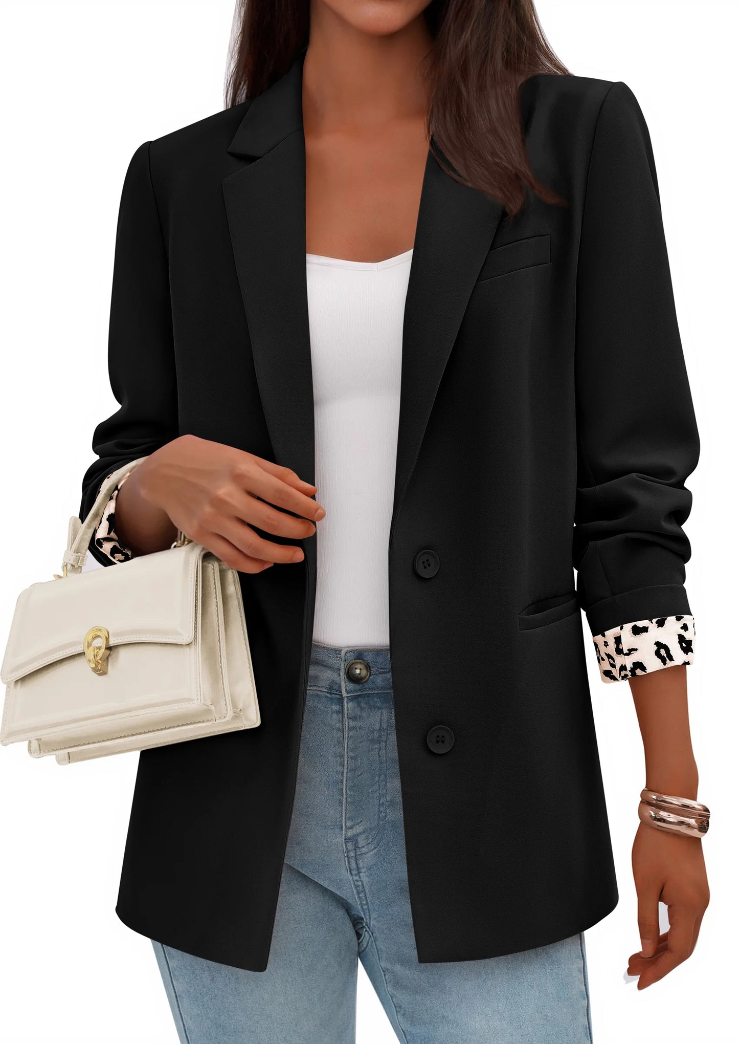 Blazers for Women Fall Work Office Suit Jackets Dressy Open Front Leopard Blazer Business Casual Outfits