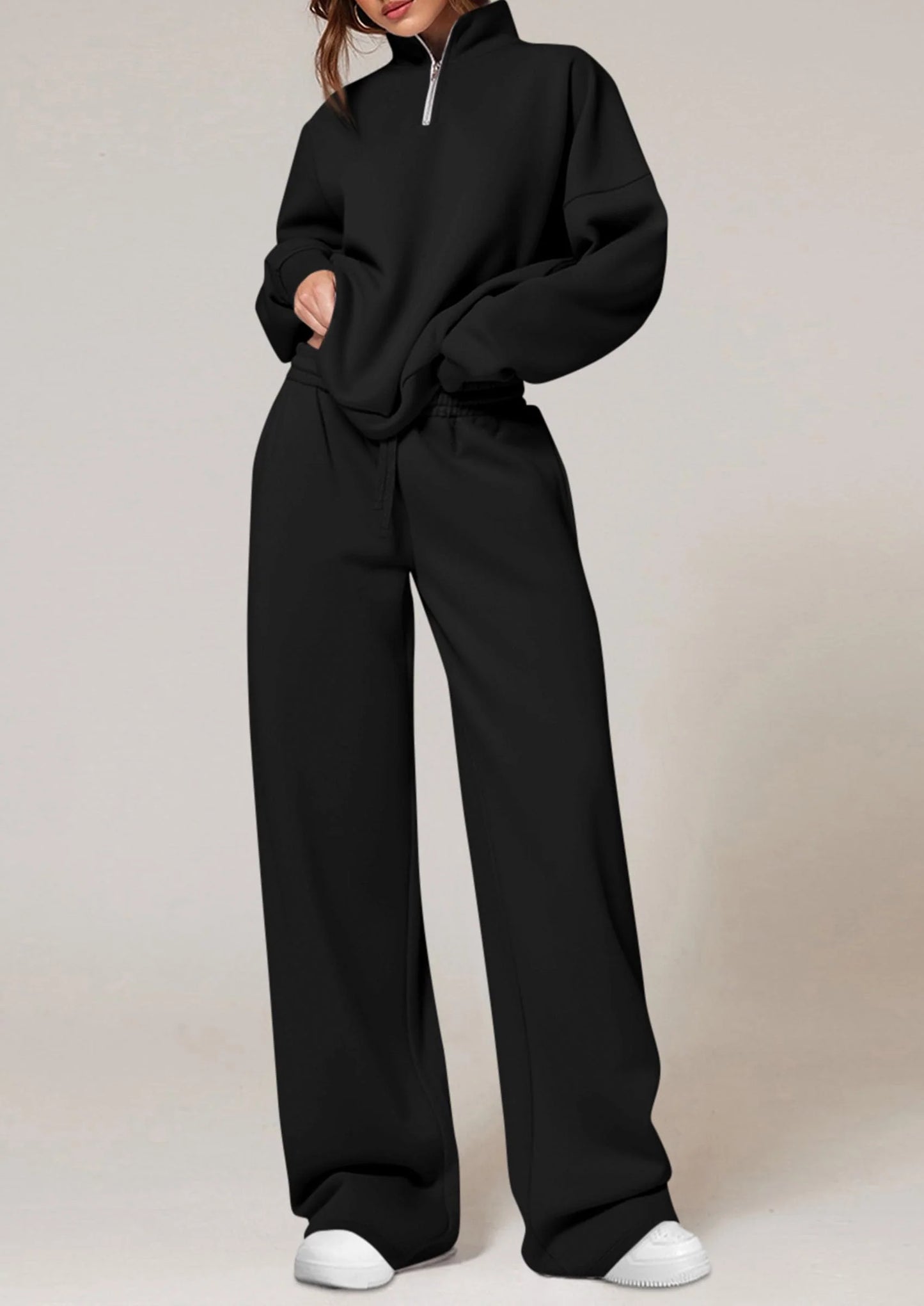 Womens Casual Two Piece Sets Fall Outfits Quarter Zip Sweatshirts Straight Leg Pants Sweatsuits Tracksuit