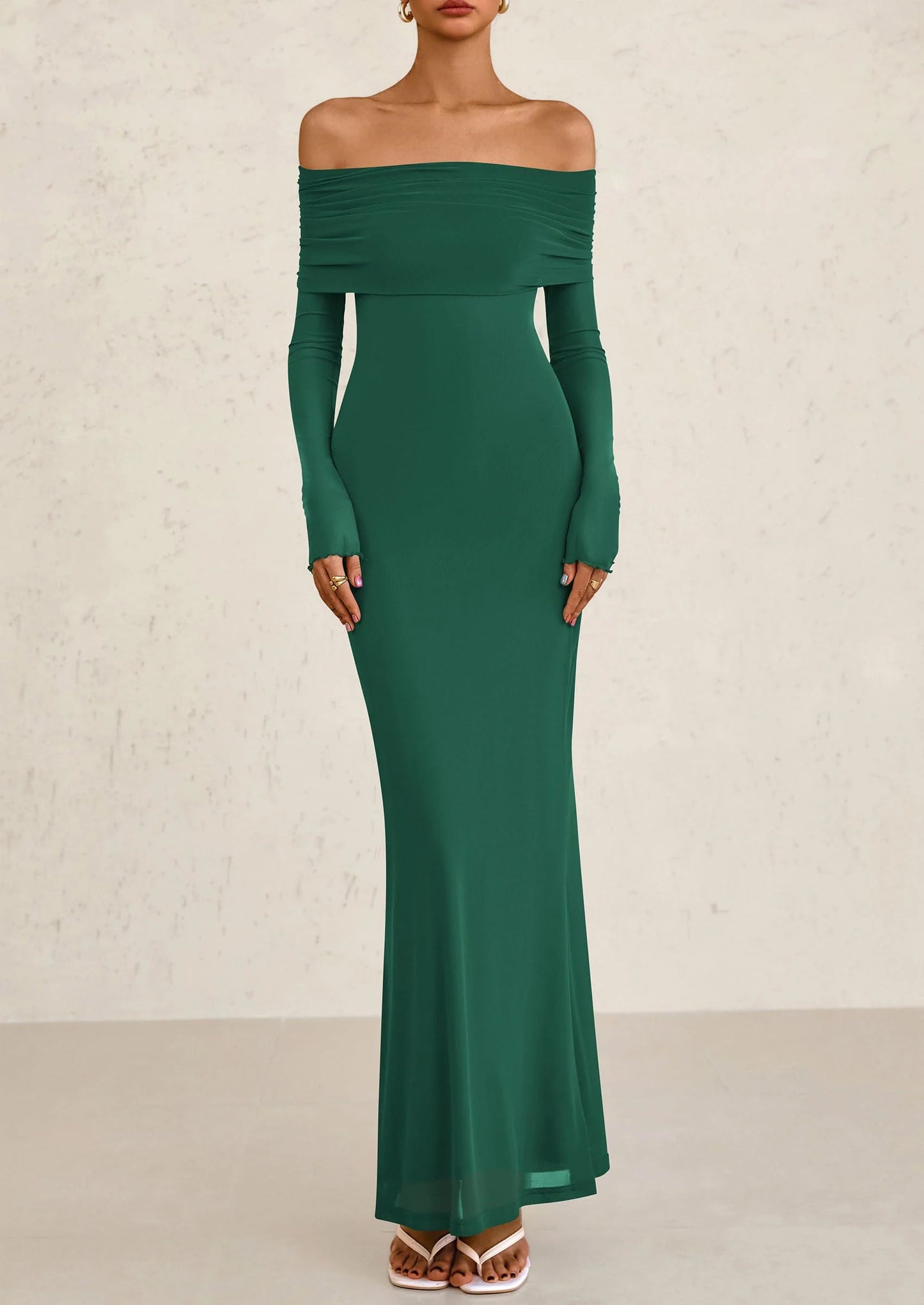 Off The Shoulder Dresses for Women Mesh Long Sleeve Baby Shower Formal Wedding Guest Dress