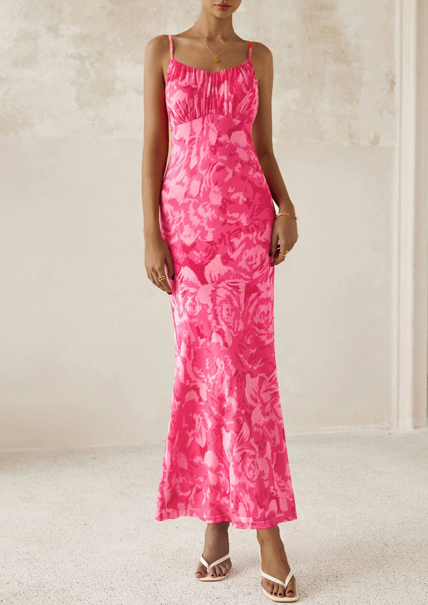 Women's Bodycon Maxi Dress Floral Sundress Sleeveless Spaghetti Strap Cocktail Party Dress