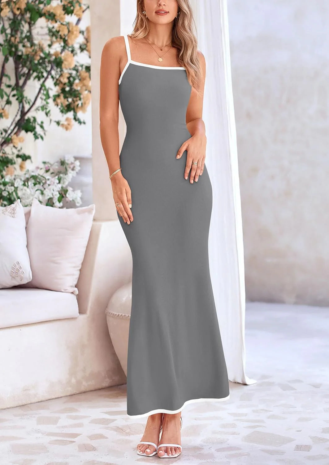 Spring Dresses for Women Summer Resort Wear Sexy Bodycon Sundress Spaghetti Strap Vacation Maxi Dress
