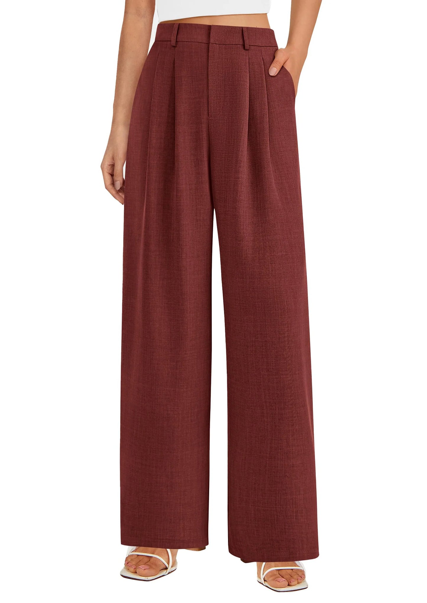 Women's Summer Elastic High Waisted Work Pants Straight Leg Dressy Business Casual Trousers Slacks Pockets
