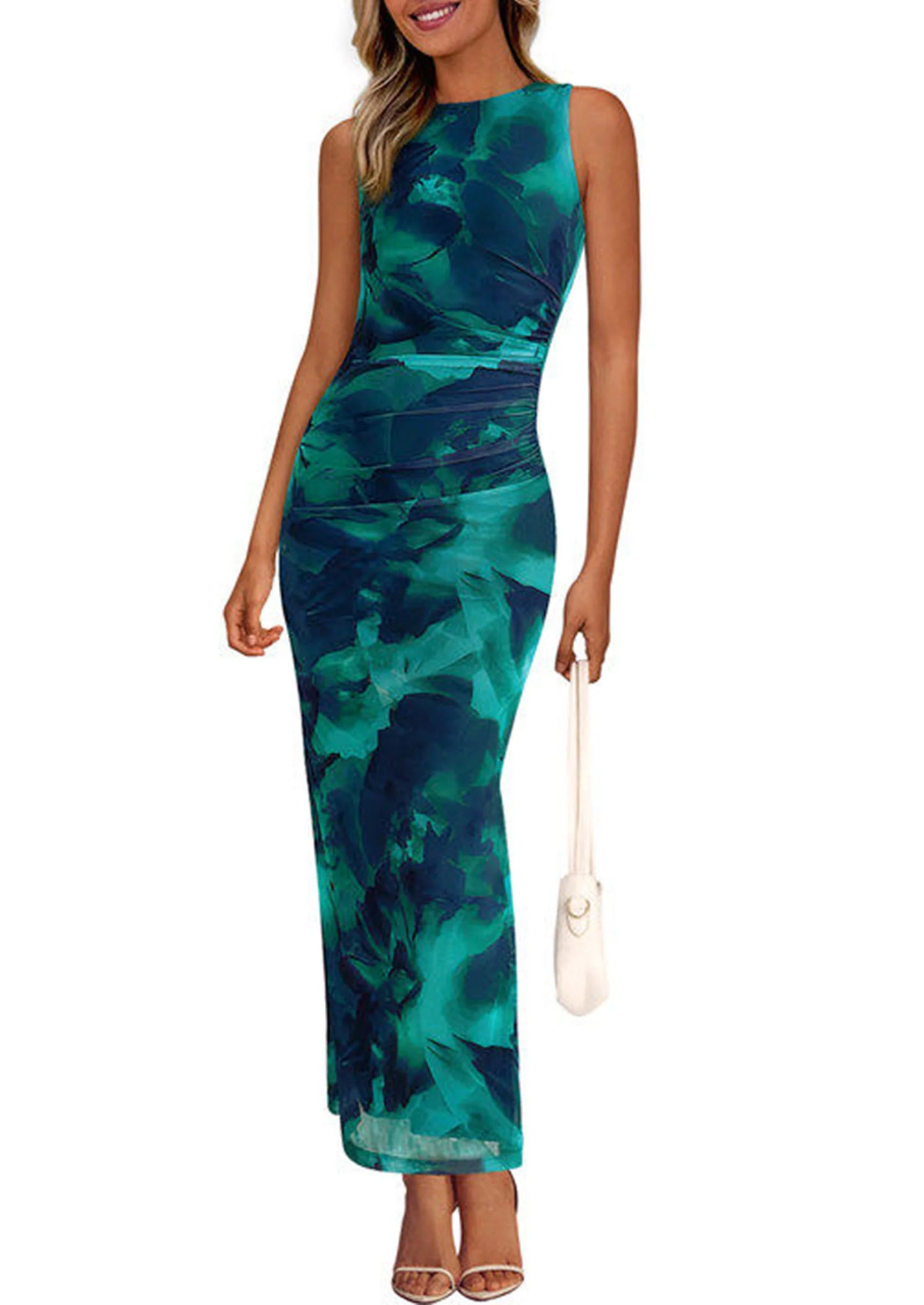 Wedding Guest Dresses for Women Spring Floral Bodycon Sleeveless Mesh Maxi Long Dress