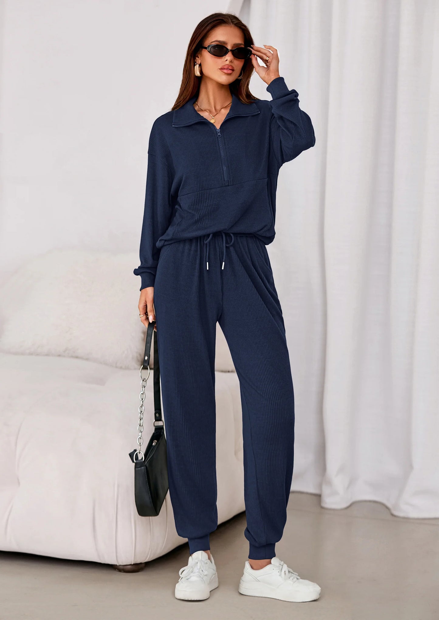 Women's Fall 2 Piece Lounge Sets Zip Up Sweatshirt Jogger Pants Sweat Track Suits Travel Outfit Winter Clothing