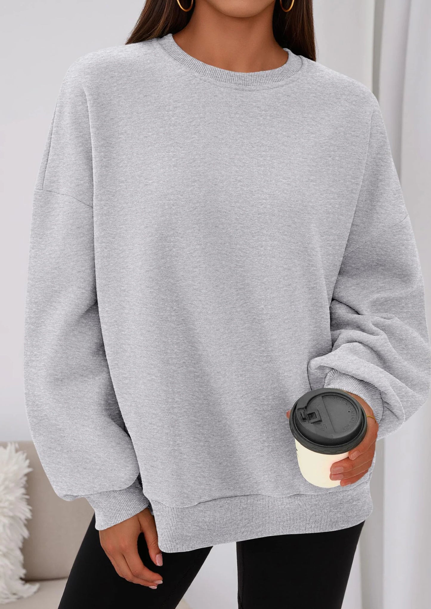 Sweatshirts for Women Oversized Crewneck Fleece Pullover Long Sleeve Tops Comfy Fall Winter Fashion Outfits